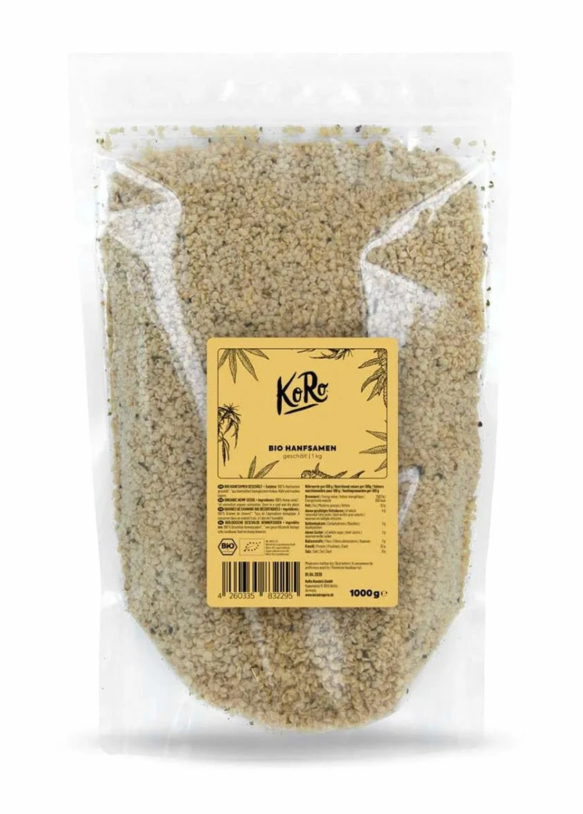 KoRo - Graines de chanvre bio décortiquées 1 kg - Sans additifs, colorants et arômes