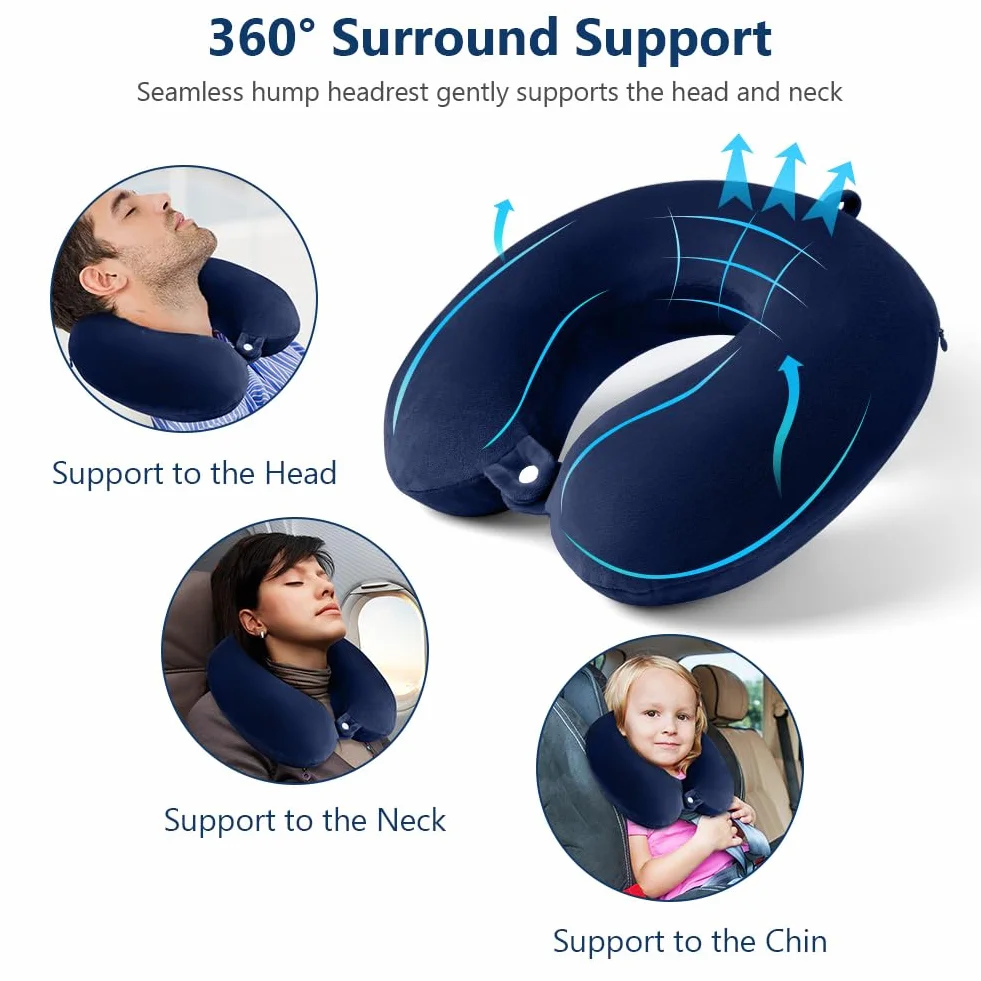 URAQT Oreiller de Voyage en Mousse à Mémoire de Forme, Coussin Avion Cervical avec Sac de Rangement