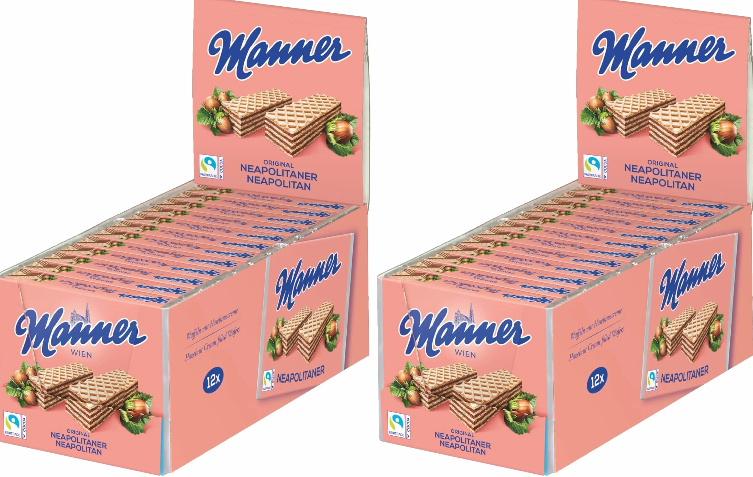 Manner WIEN Neapolitaner | gaufrettes croustillantes végétaliennes à la crème de noisette | paquet de 12 (12 x 75 g) (Lot de 2)
