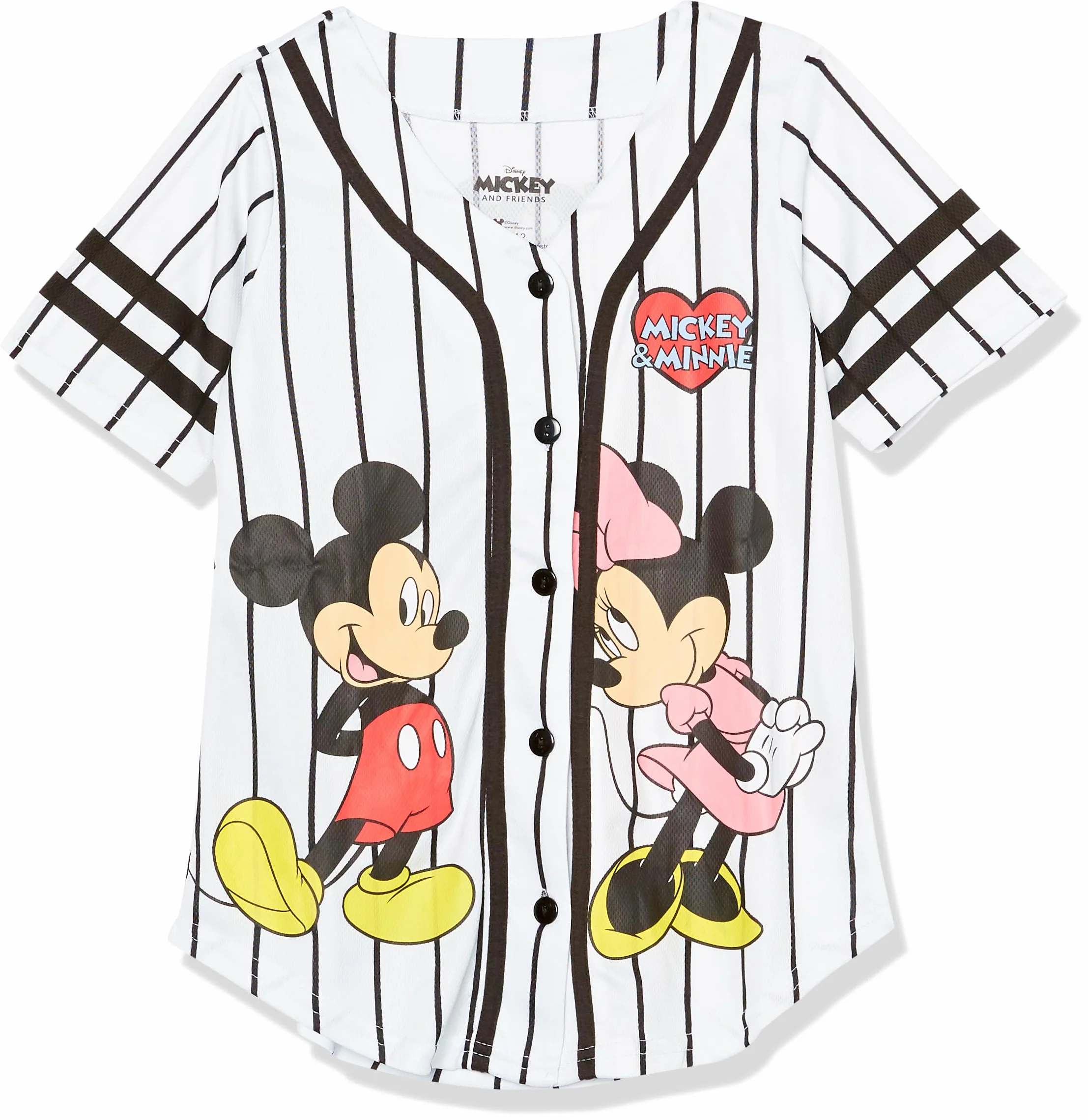 Disney Girls Mickey & Minnie Mouse Baseball Jersey Mesh Button Down Shirt