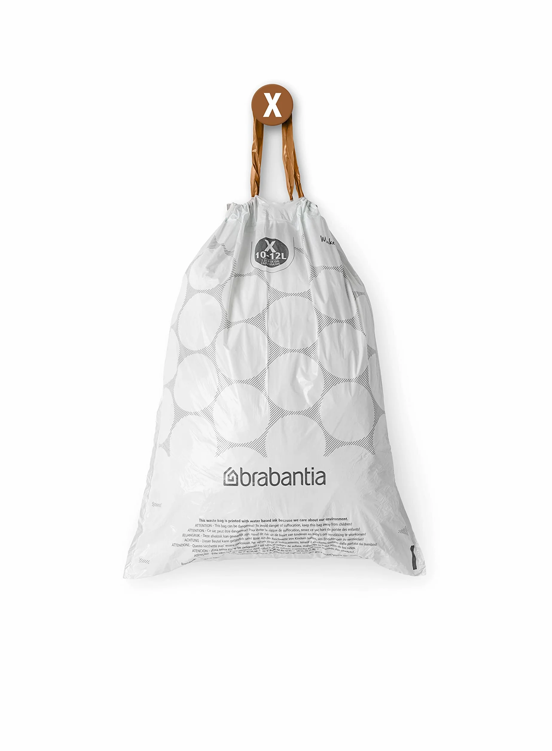 Brabantia Sacs Poubelle PerfectFit Multipack (Code X - 10L / 12L), Ultra Résistant, Poignées Coulissantes, 10 rouleaux (200 Sacs)