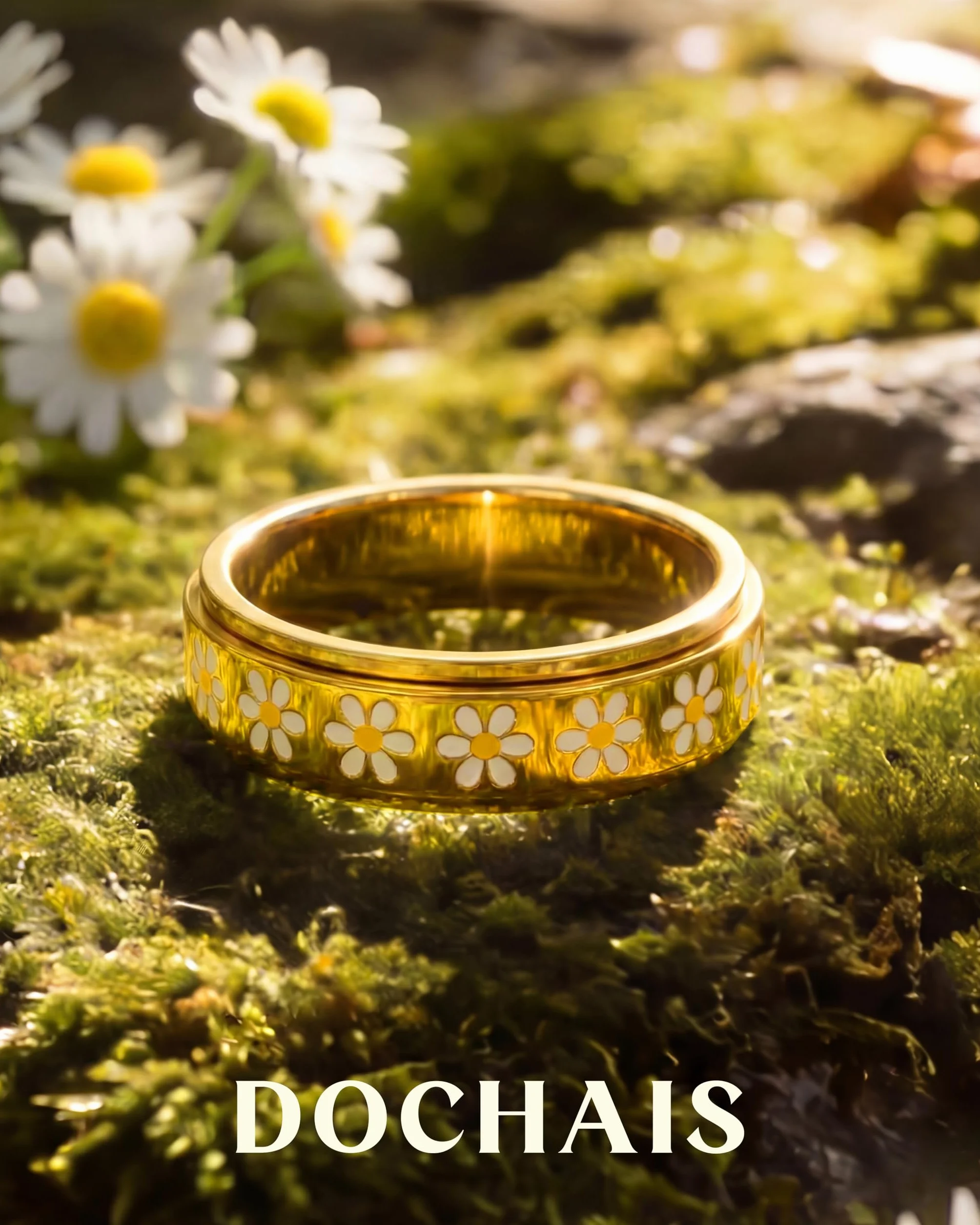 Bague Anti Stress Tournante Marguerite Acier Inoxydable Doré Argenté, Bague Fidget Spinner Fleur