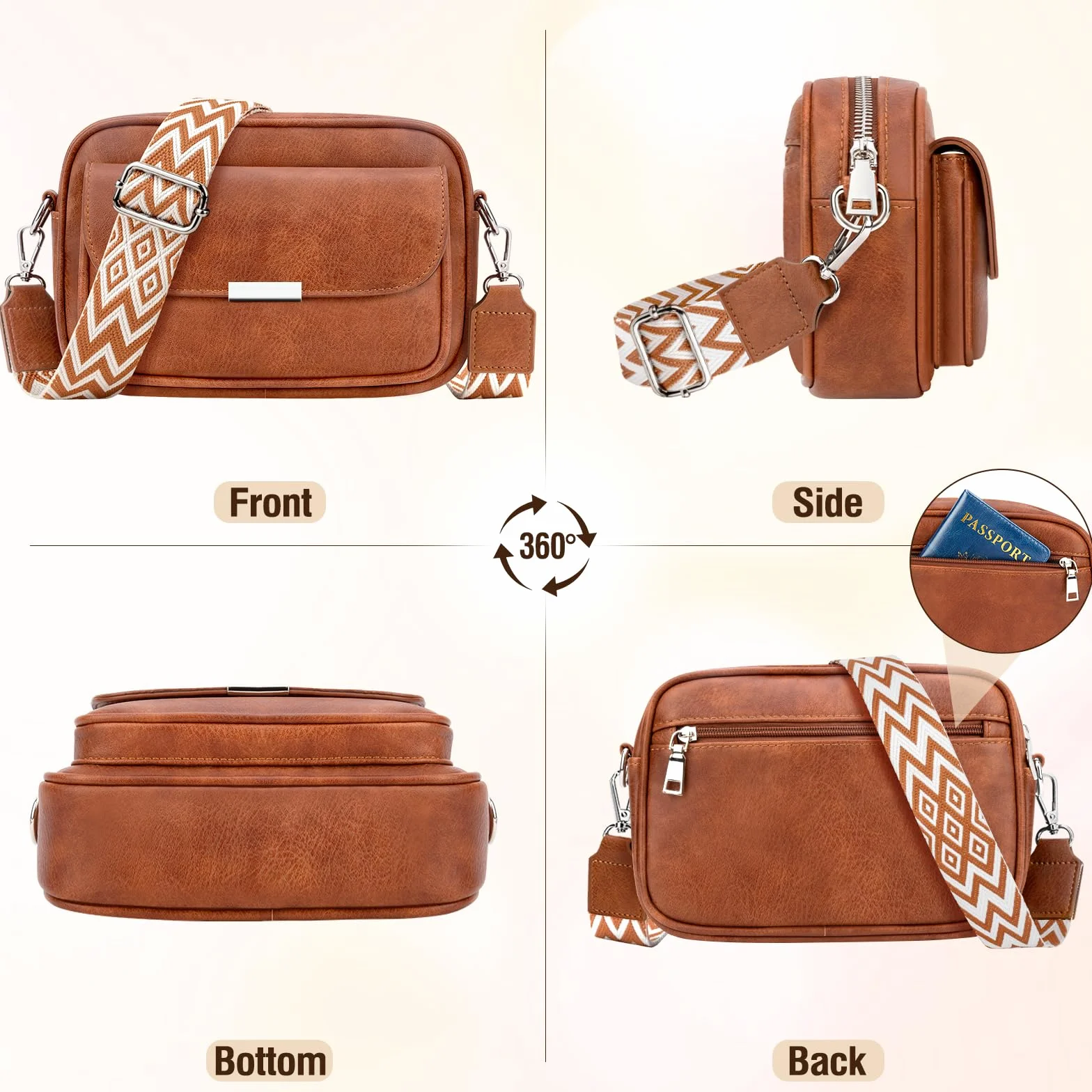 Sac Bandoulière Femme Cuir Pu Pochette Sac à Main Avec Sangle Réglable Amovible