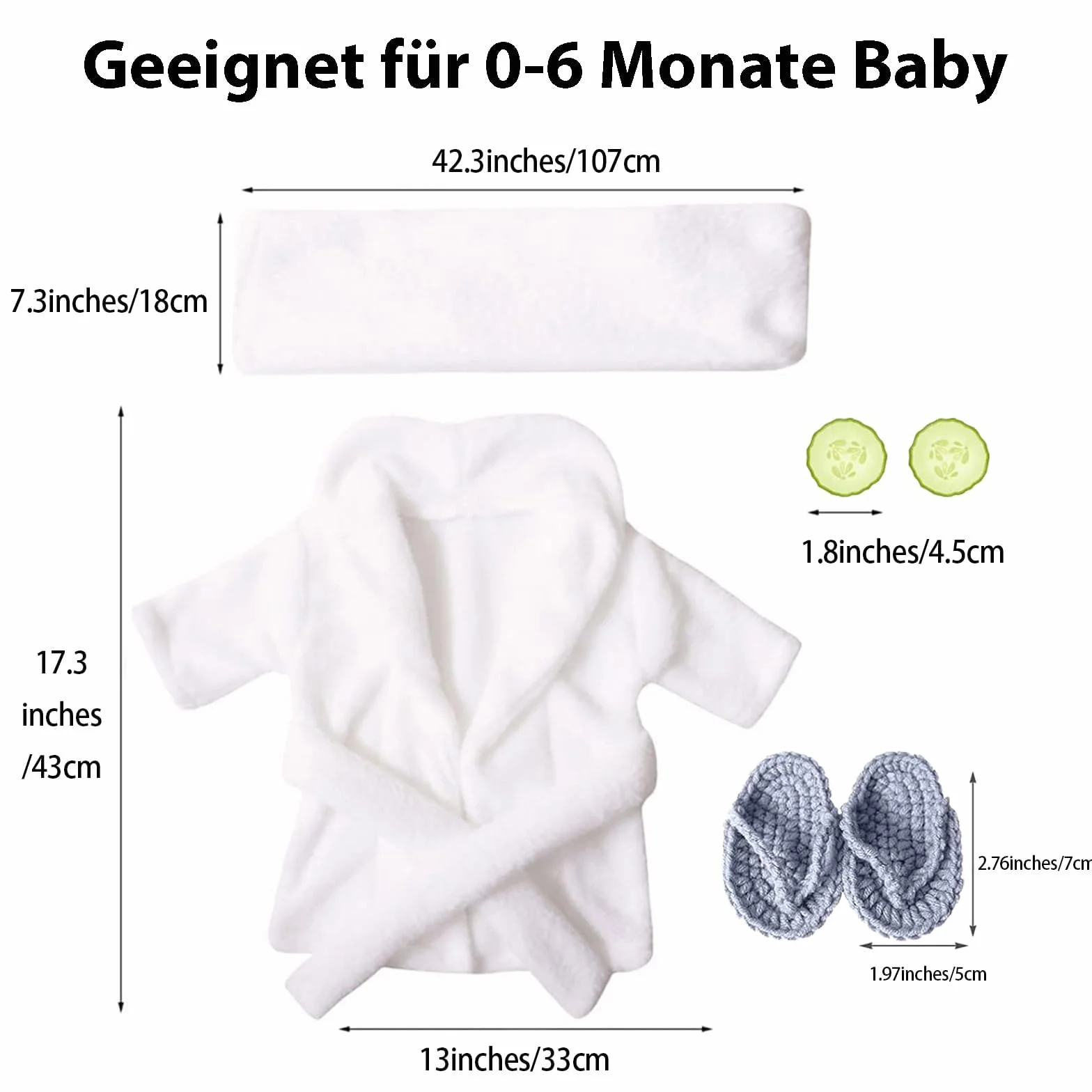 Lot de 6 Nouveau-Né Photographie Prop Violette Vêtements Pantoufles Concombre pour Bébés