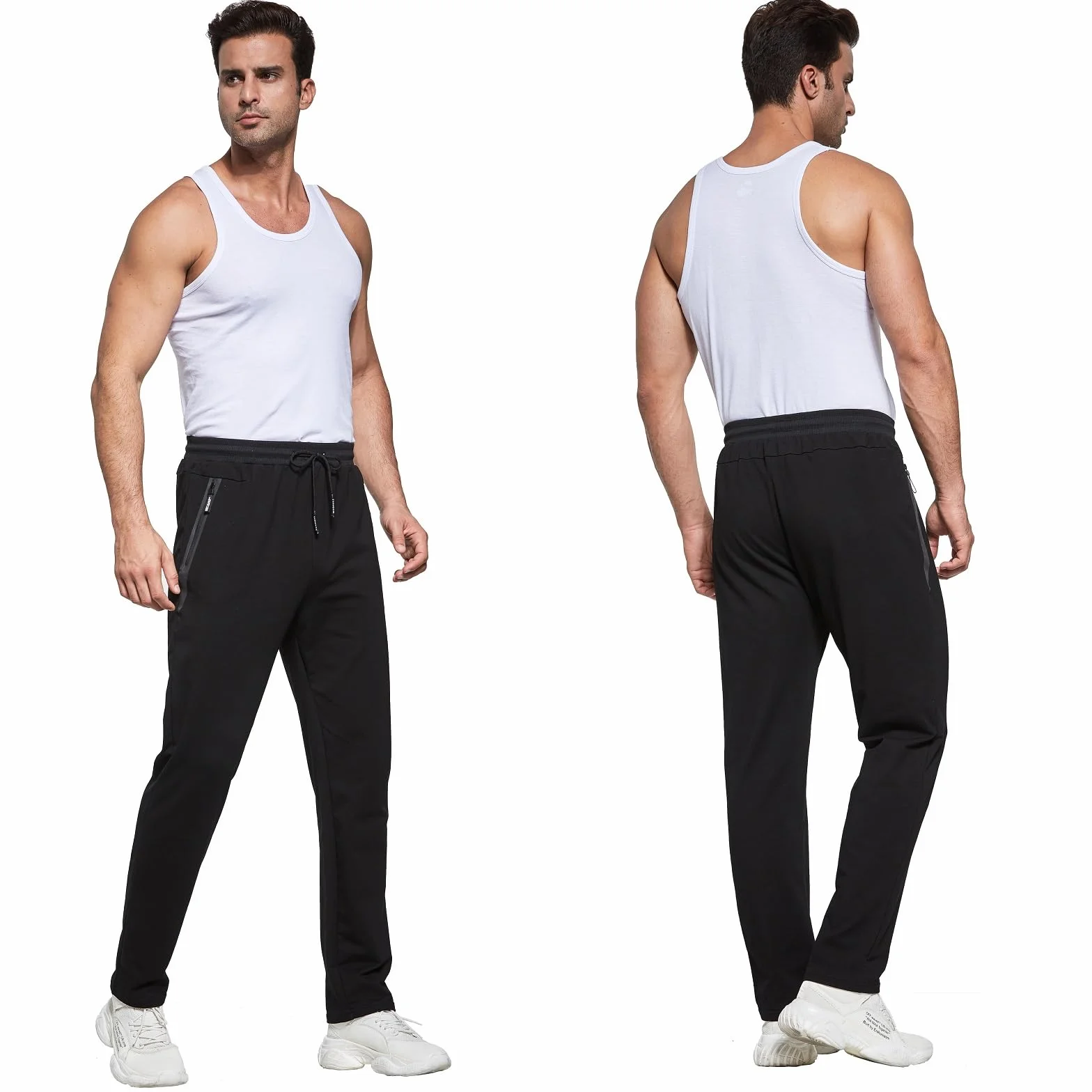 Pantalon de Jogging pour Homme Survetement Sport Coton avec Poches Zippées