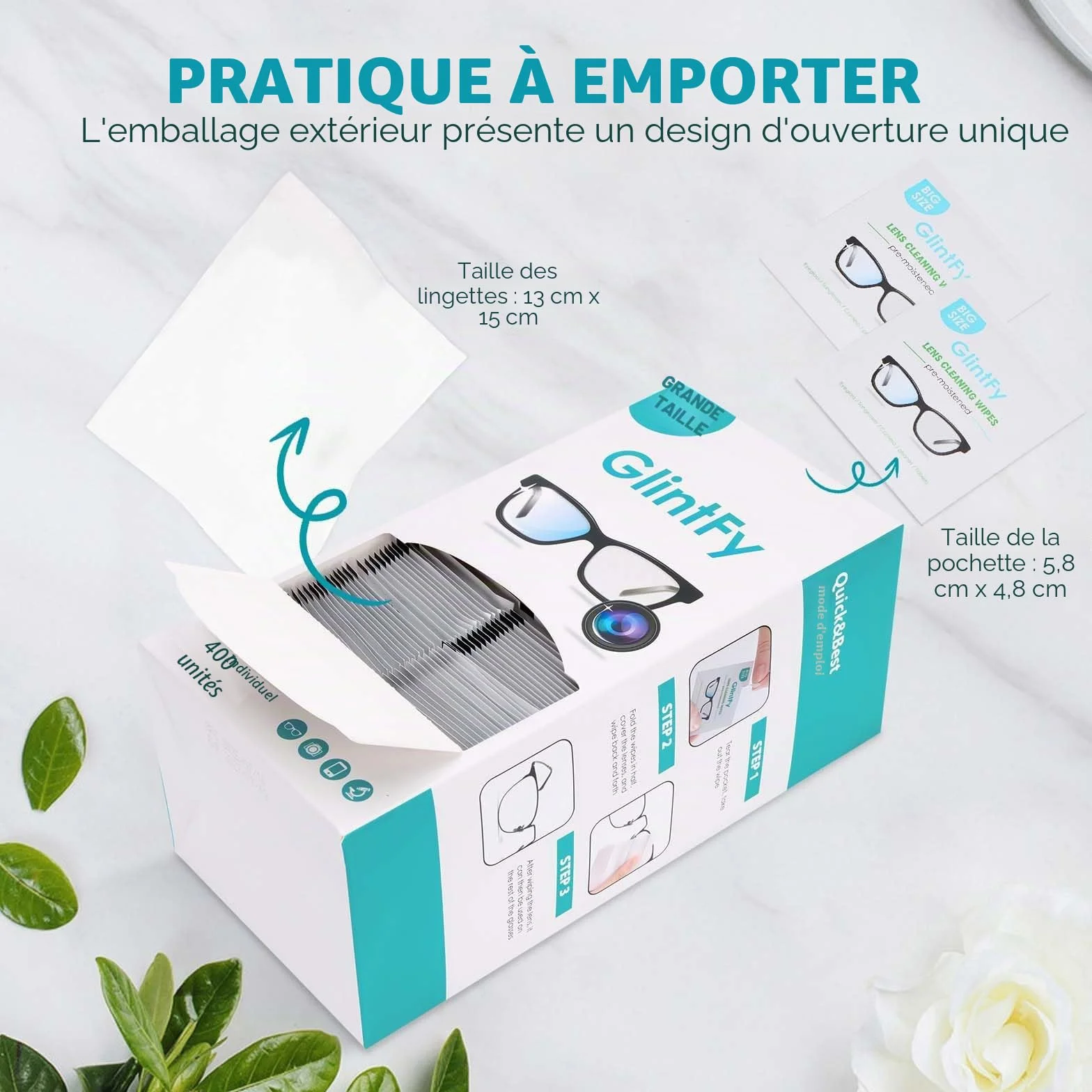 Lot de 400 lingettes nettoyantes pour lunettes, emballées indépendamment, sûres, sans rayures, adaptées pour lunettes, lunettes de soleil, objectifs d'appareil photo, lunettes, téléphones