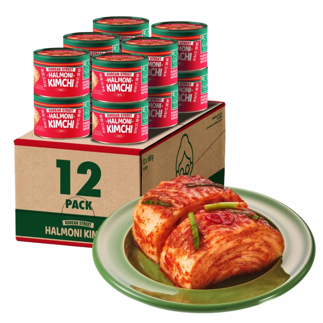 [Korean Street] Halmoni Kimchi en Conserve (160g x 12) – Kimchi Traditionnel Coréen, Sans MSG ni Conservateurs Artificiels, Chou Napa Pimenté, Goût Authentique de Grand-Mère Coréenne