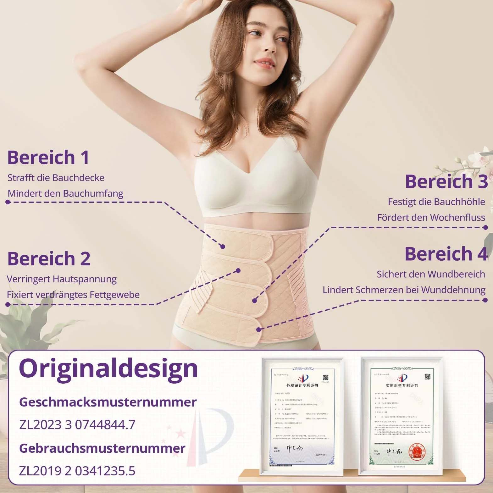 Ceinture de Grossesse Post-Partum avec Bande Pelvienne Ventre Plat Soutien Abdominal Réglable Accouchement Voie Basse Césarienne Beige XXL 70KG-80KG