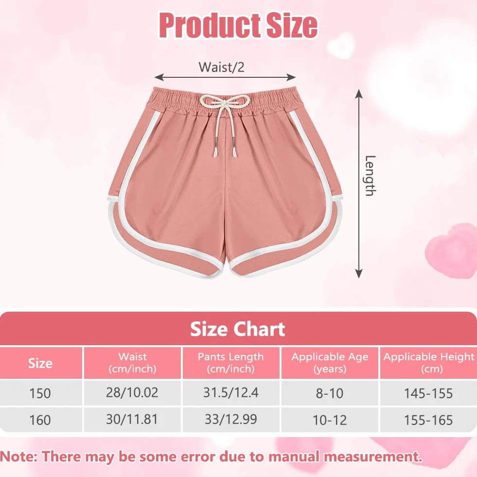Short de Sport Fille DiULi en Coton Élastique Respirant pour Course à Pied, Taille Haute avec Cordons, 2PCS Noir + Rose