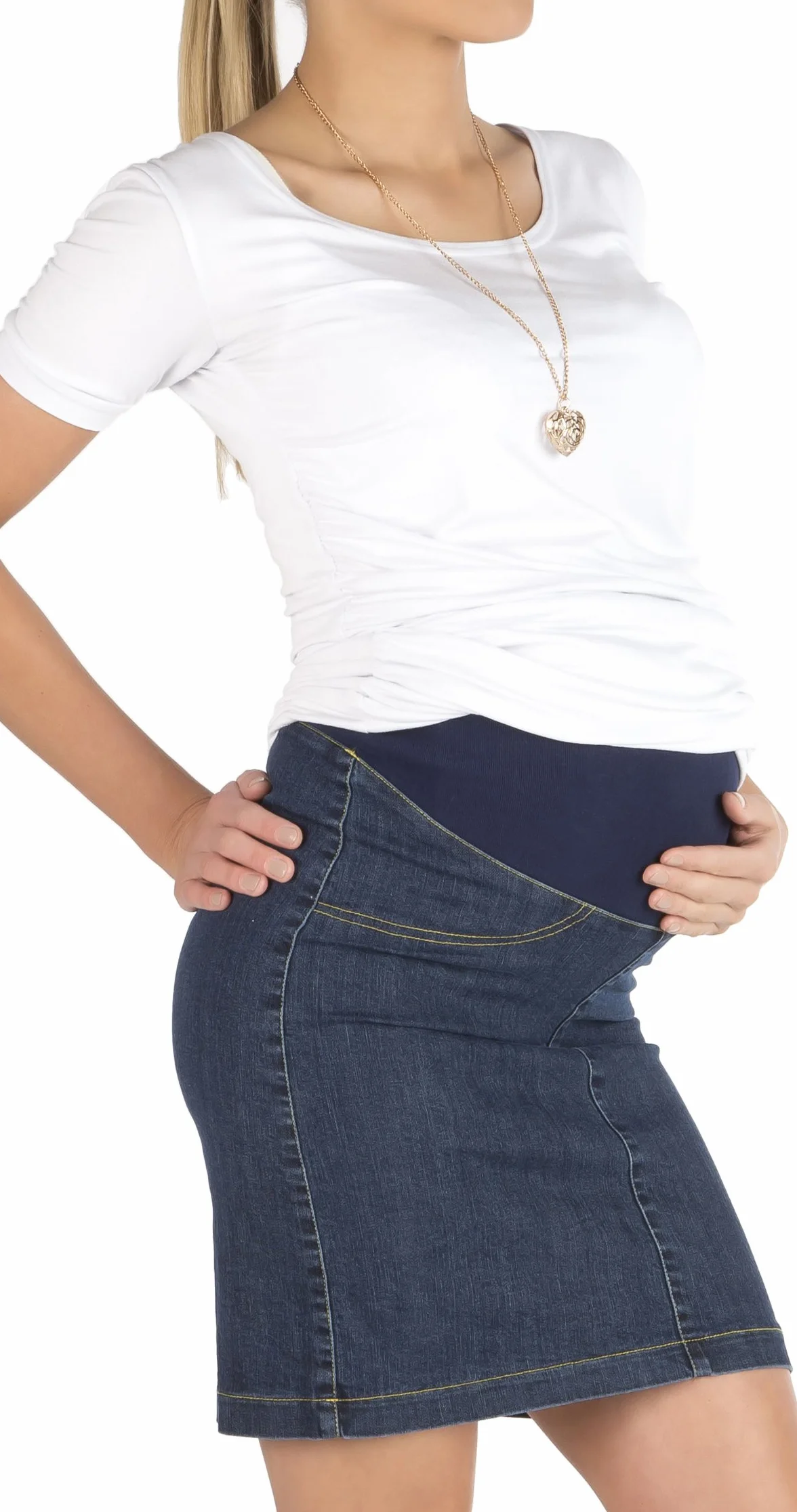 YESET Jupe de maternité en Jean Longueur Genou Stretch Enceinte