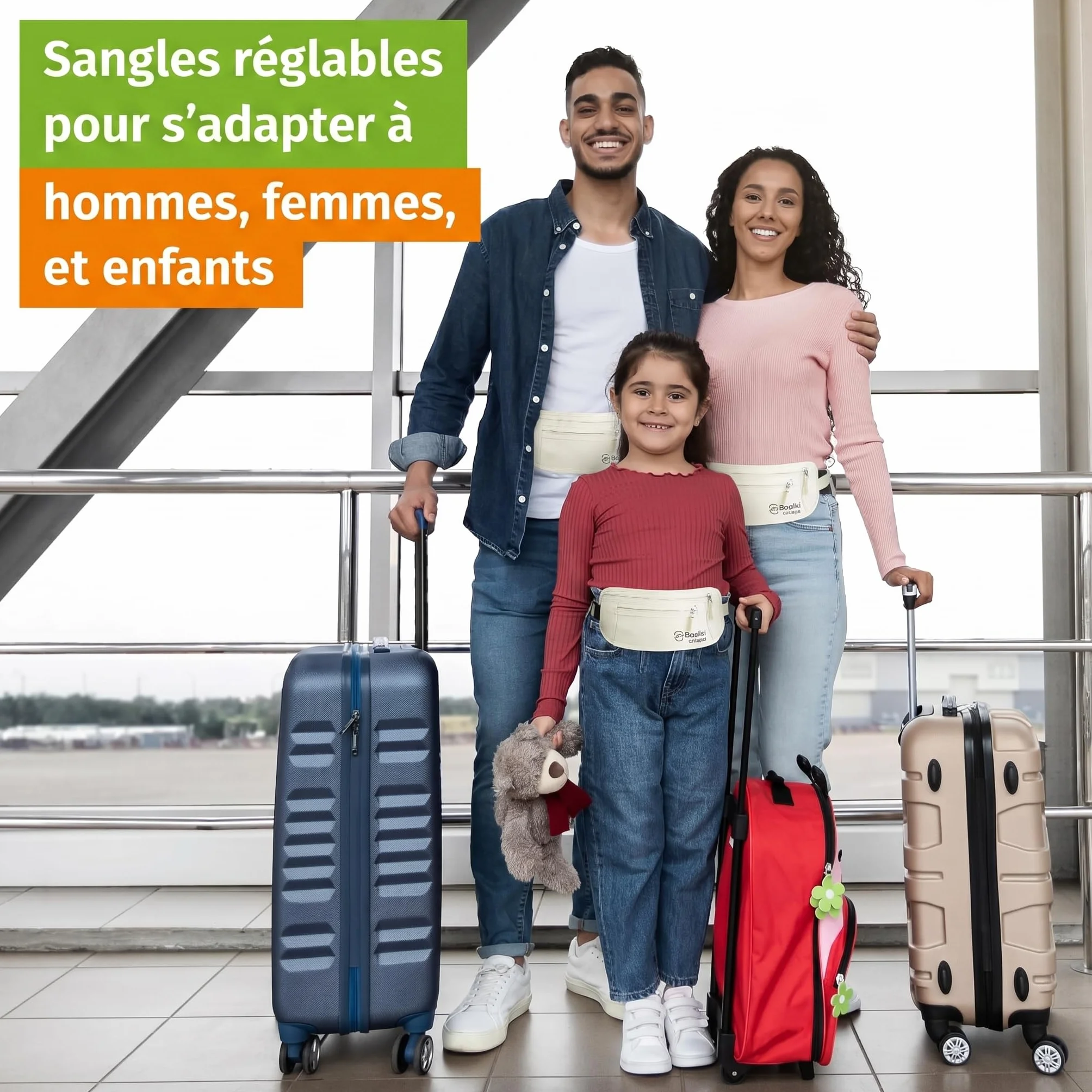 Ceinture Porte-Monnaie RFID Lot de 8 Manchons - Sac Banane Homme Femme Antivol Protection 360 Degres, Beige