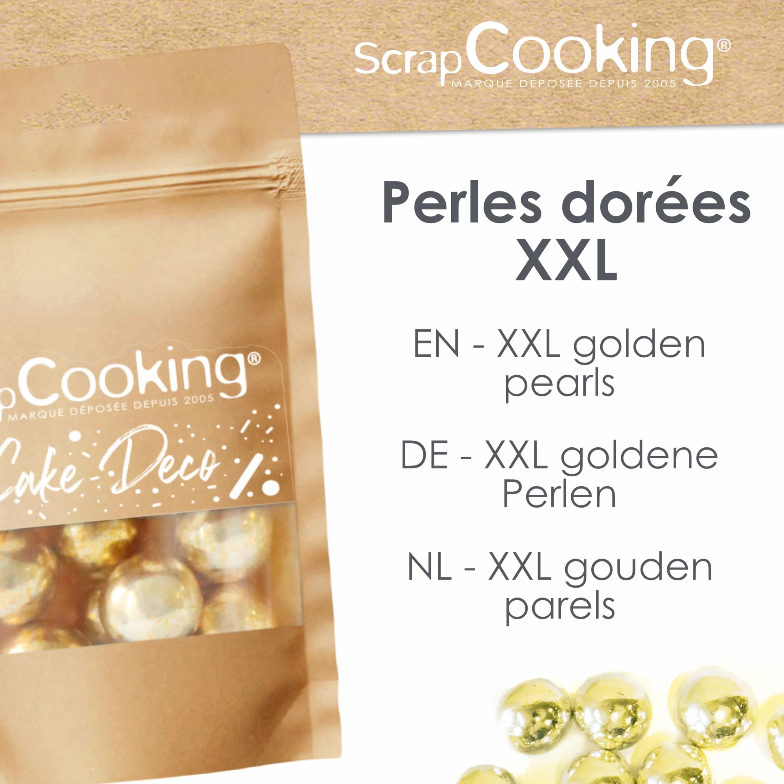 ScrapCooking - Perles Dorées XXL 55 g - Décors Pâtisserie Alimentaires Comestibles - Boules Sprinkles Choco Lait & Or - Pour Desserts, Gâteaux, Bûches - Noël, Anniversaire - 7463