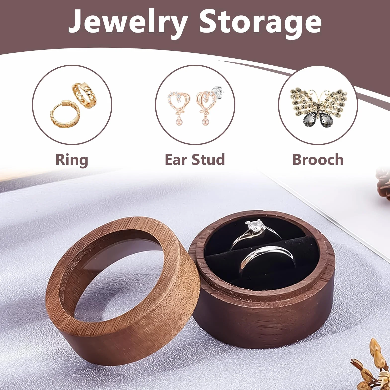 Ecrin Bague en Bois Rond pour 2 Bagues, Boite Alliance Mariage, Fabrication Artisanale