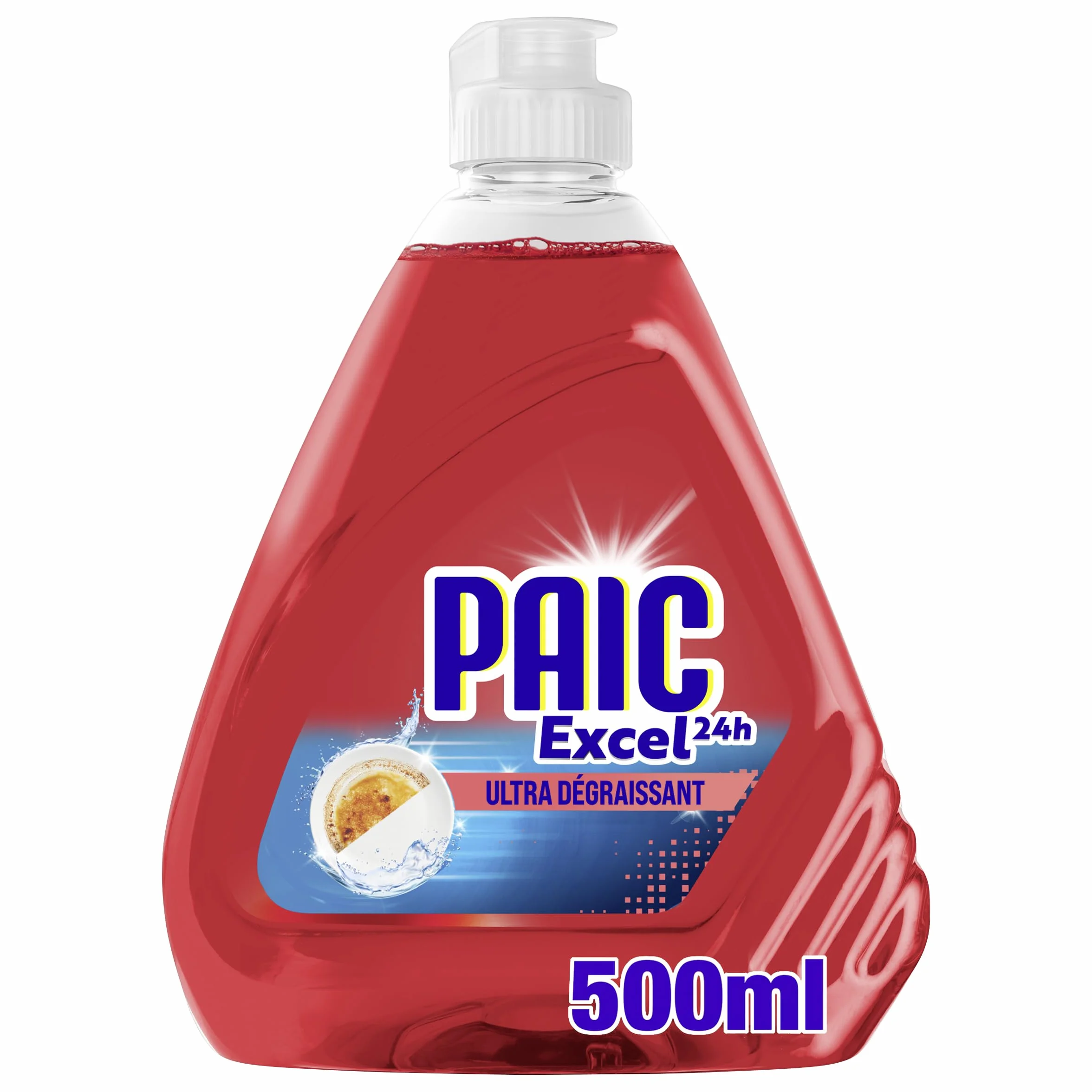PAIC - Liquide Vaisselle Excel DEFI24H Pamplemousse - Formule Ultra-Dégraissante et Pouvoir Désincrustant - Efficacité même sur Graisses Séchées - Lot de 12 x 500ml
