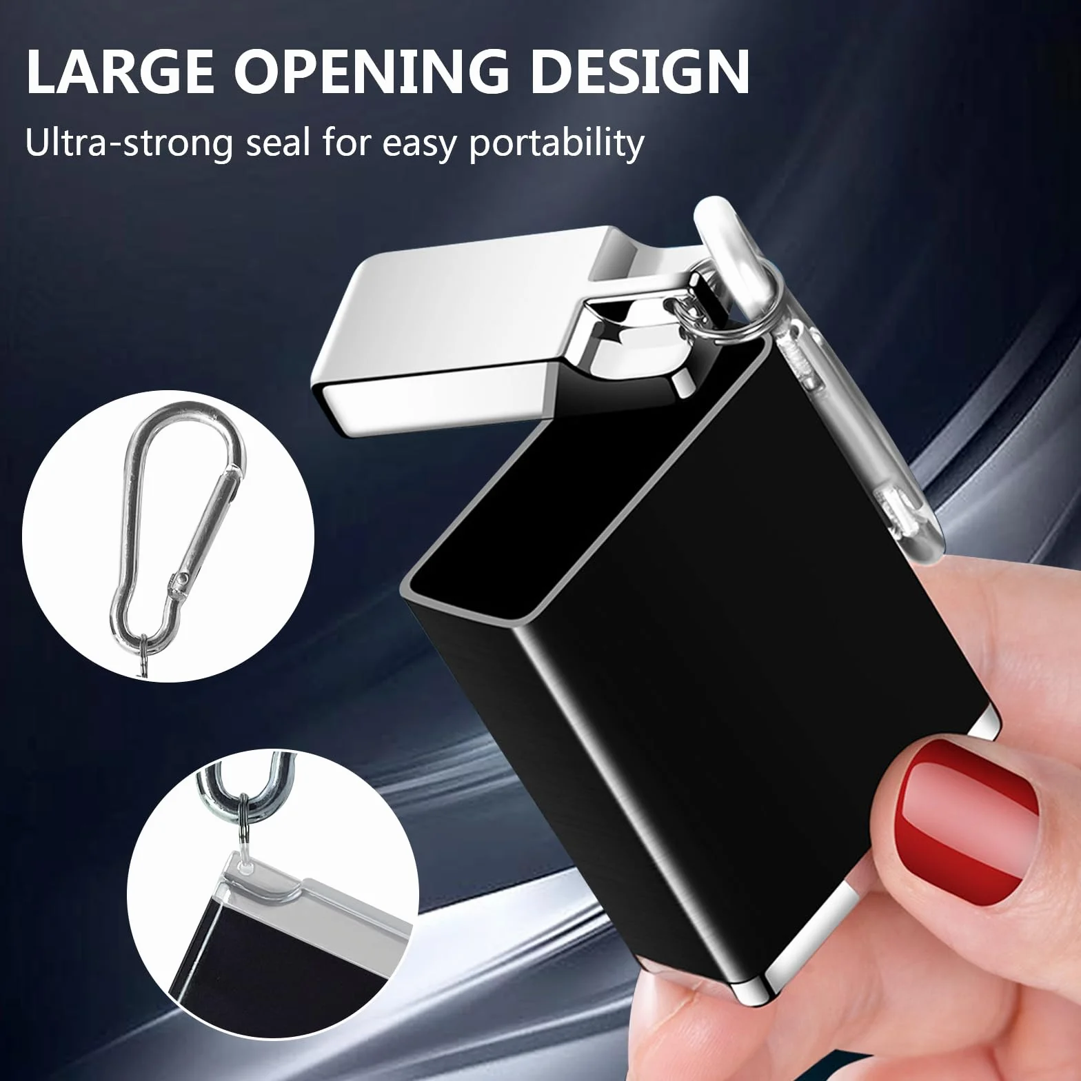 Mini Cendrier de Poche Portable Anti Odeurs, Porte-cendres Extérieur Voyages, Alliage d'Aluminium Noir
