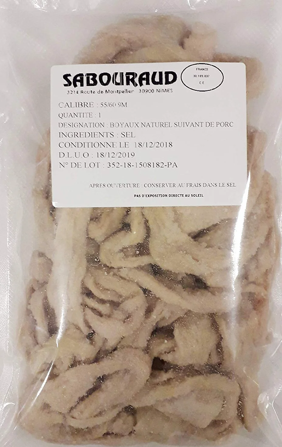 Boyaux suivant de porc 55/60 9 mètres pour saucisson