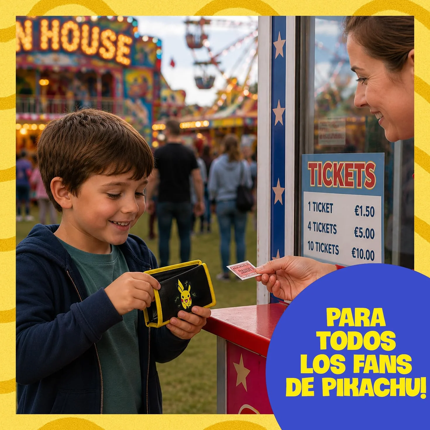 Pokémon Portefeuille Enfant Officiel Pikachu Tri-Fold Noir Jaune 3 Sections Poche Zippée Porte-Cartes 9 x 13 cm Cadeau