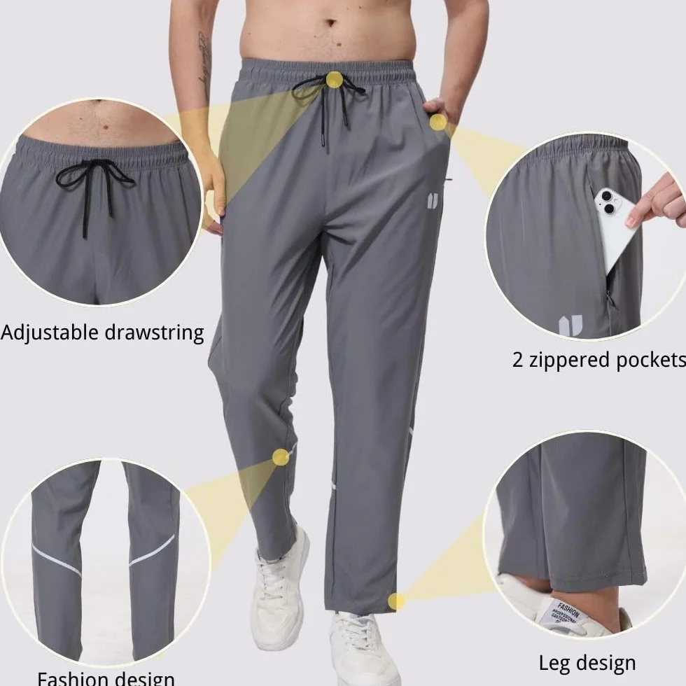 Lot de 3 Pantalons de survêtement athlétiques pour Homme, Poches élastiques à Fermeture éclair