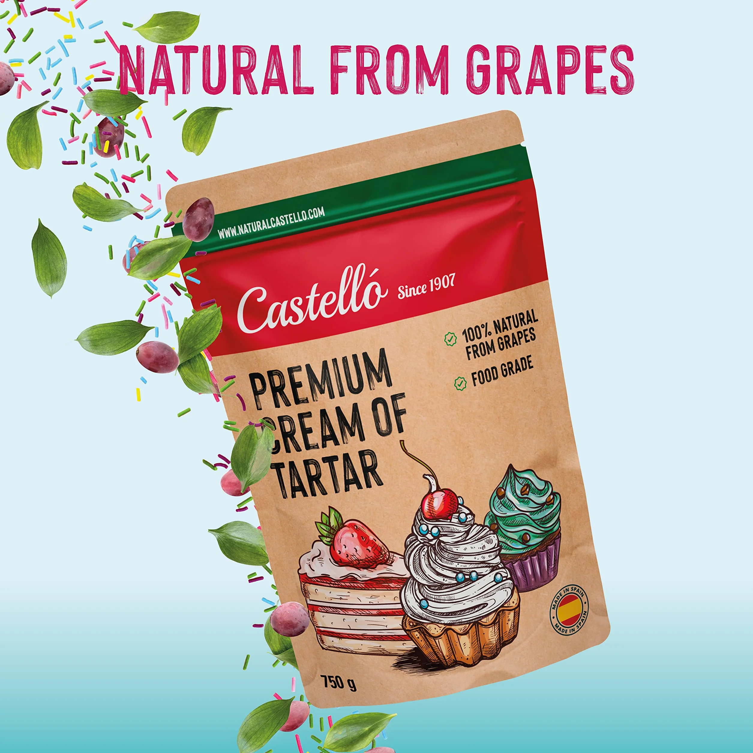 Castello since 1907 Crème de tartre 750 g | 100% Naturel, Substitut Naturel de la levure chimique, Sans Gluten, Sans Phosphates, Keto et Paleo