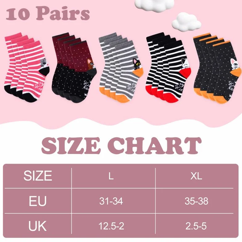 Chaussettes Fille Coton Respirantes Colorées 10 Paires