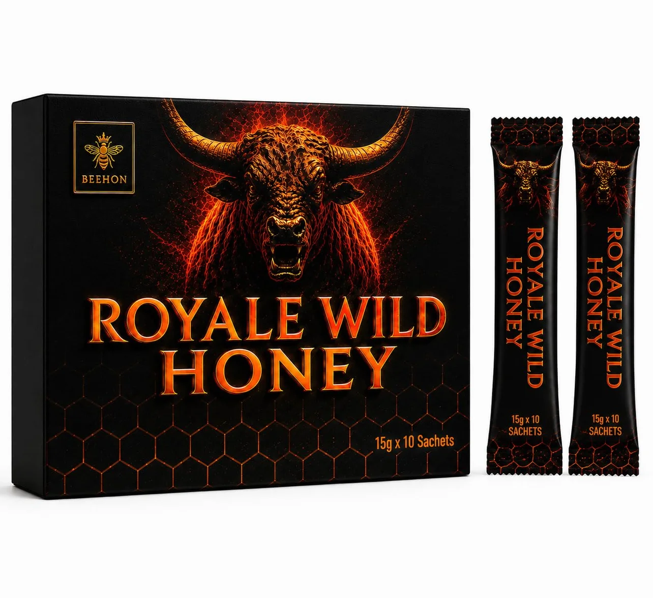 Beehon Miel en Sticks 100% Naturel – 10 Sachets Individuels x 15g – Ginseng, Gingembre Noir, Maca x 15g – Produit Alimentaire à Base de Miel et Extraits Végétaux