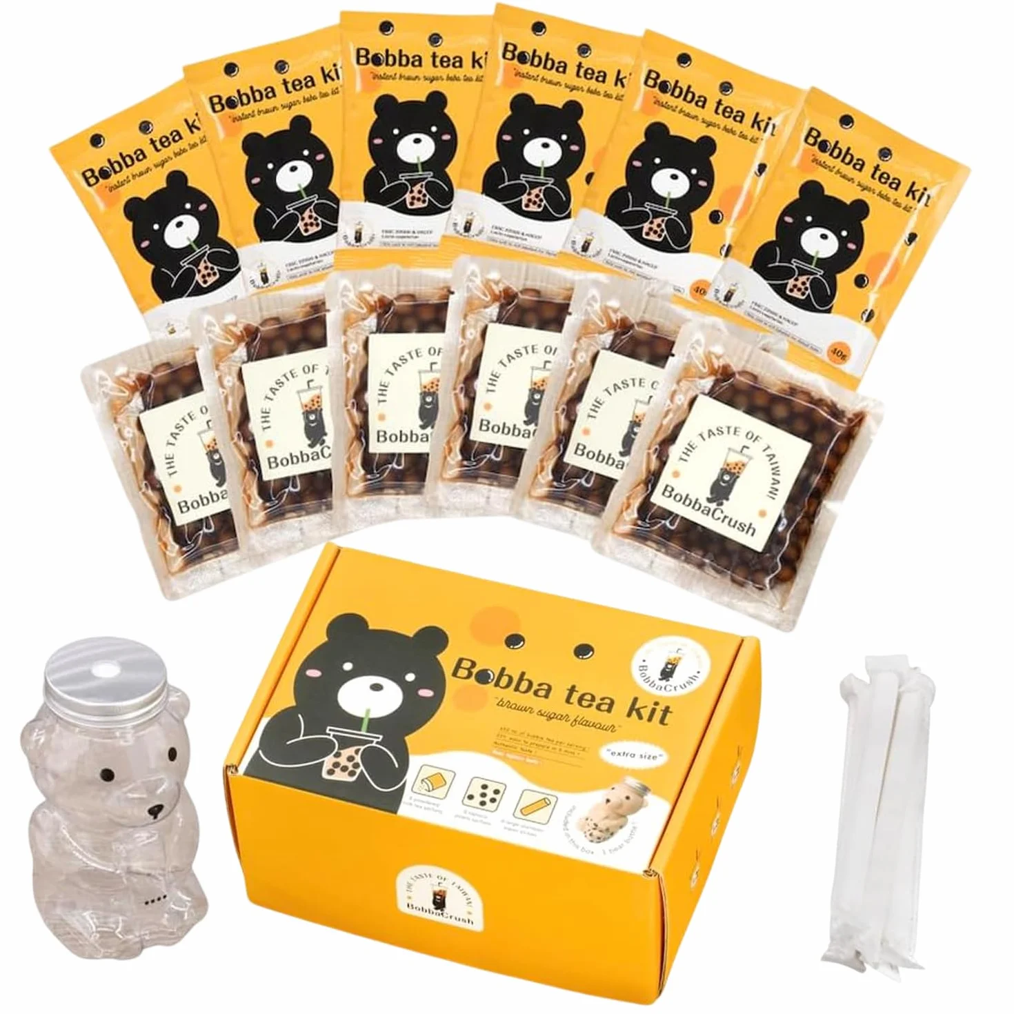 Kit Bubble Tea Complet - Bubble Tea Maison avec Perles de Tapioca Saveur Sucre Roux