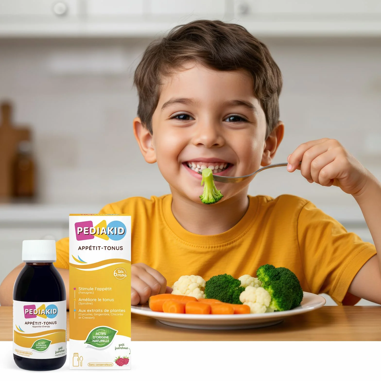 PEDIAKID - Sirop Appétit-Tonus - Complément Alimentaire Naturel - Formule Exclusive au Sirop d'Agave - Stimule l'Appétit - Aide à la Prise de Poids - Flacon de 125 ml