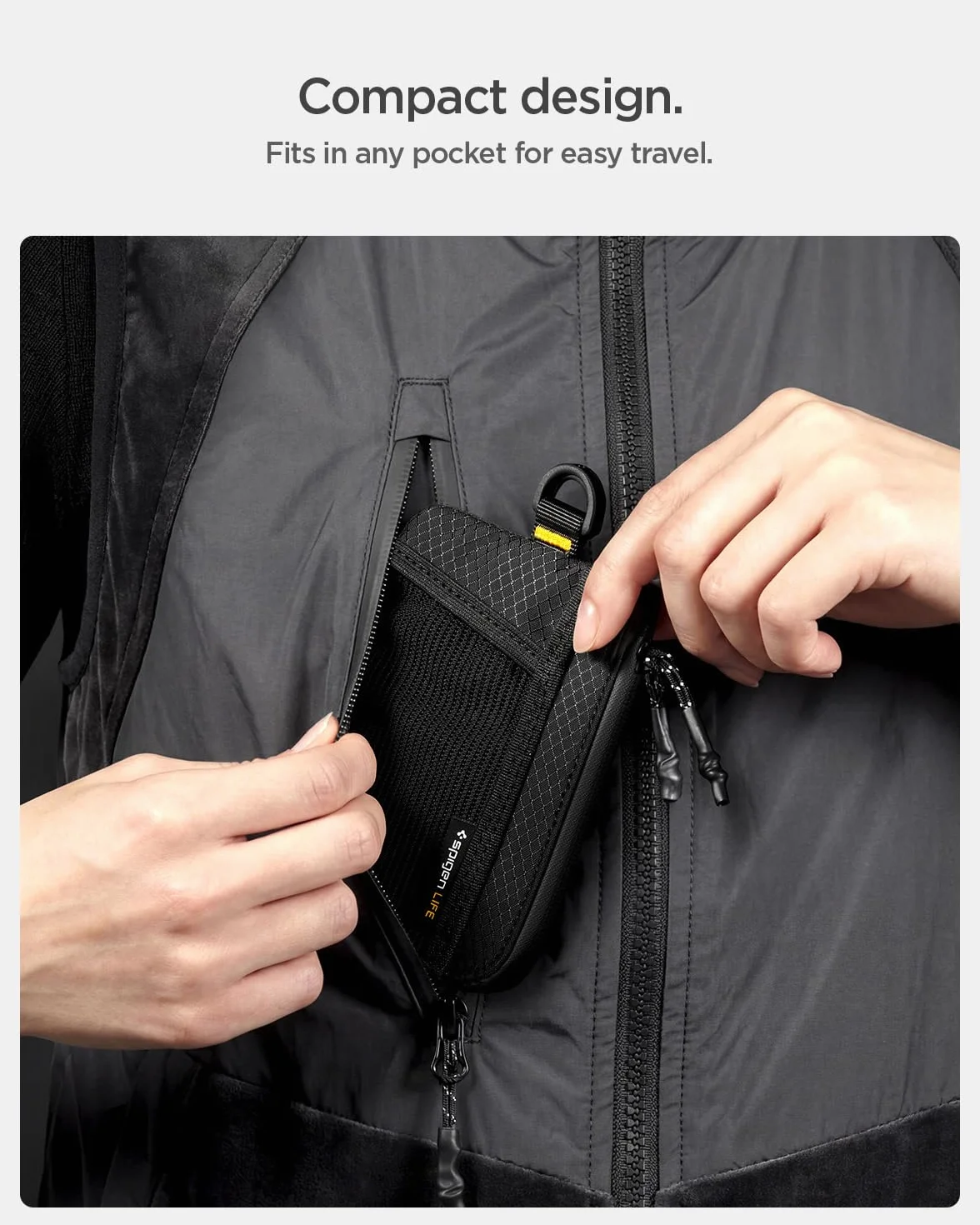Spigen Life LF300 Portefeuille en Tissu Compact RFID, Pochette EDC Résistante à l’Eau avec Fermeture Éclair YKK, Capacité 10 Cartes, Noir