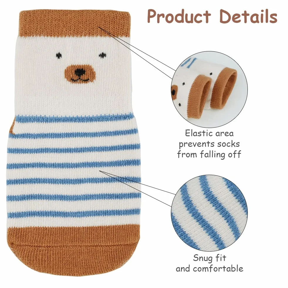 Vicloon Chaussettes Antidérapantes Bébé Coton 100% Fond Silicone 5 Paires Multicolore