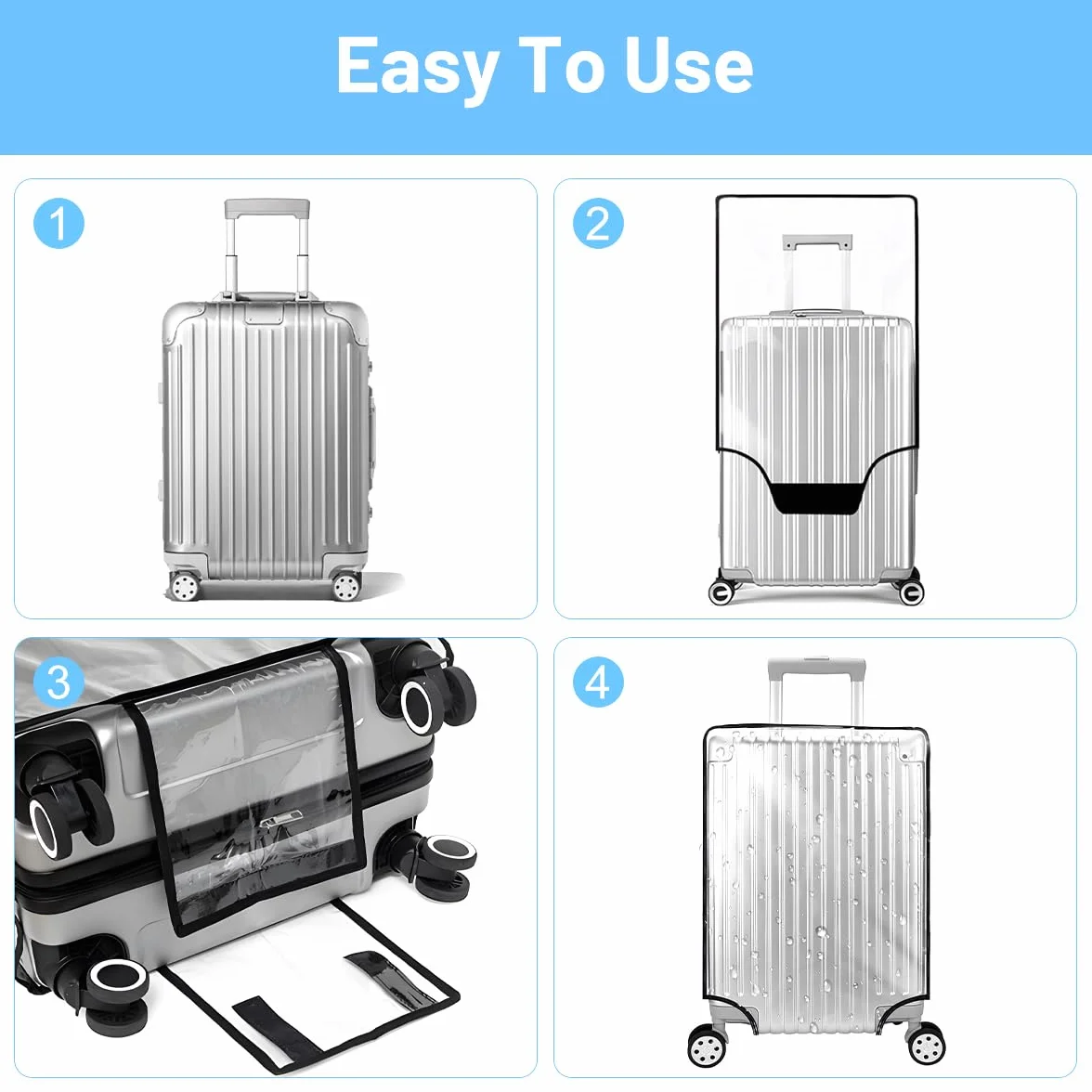 Lot de 3 Housses de Protection Valise Bagages imperméables PVC 50 60 71 cm Transparentes