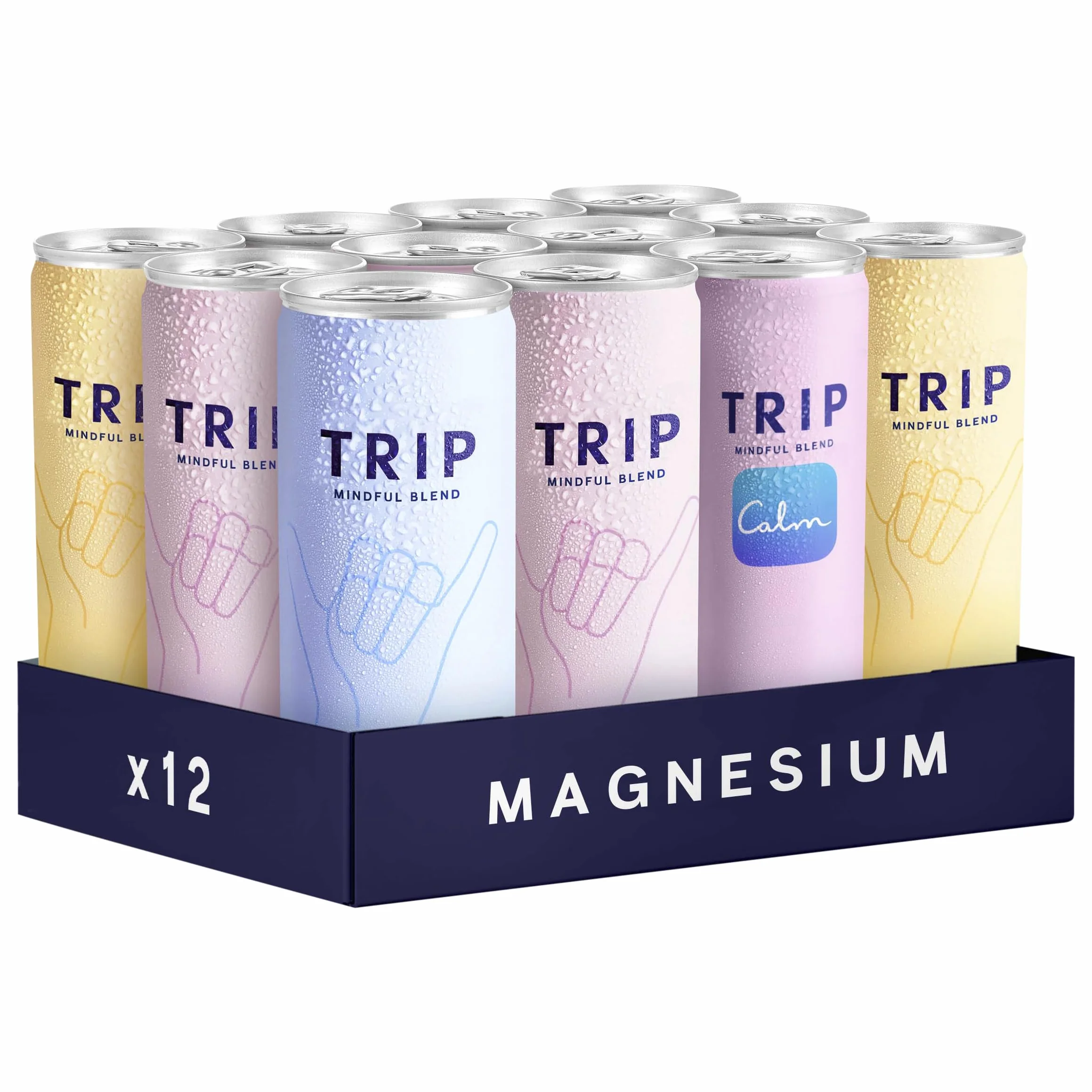 Trip Mindful Blend, boisson légèrement pétillante aux adaptogènes, mocktail avec 120mg de magnésium, crinière de lion et L-théanine, sans sucres ajoutés végétalienne, assortiment de saveurs - 12x250ml