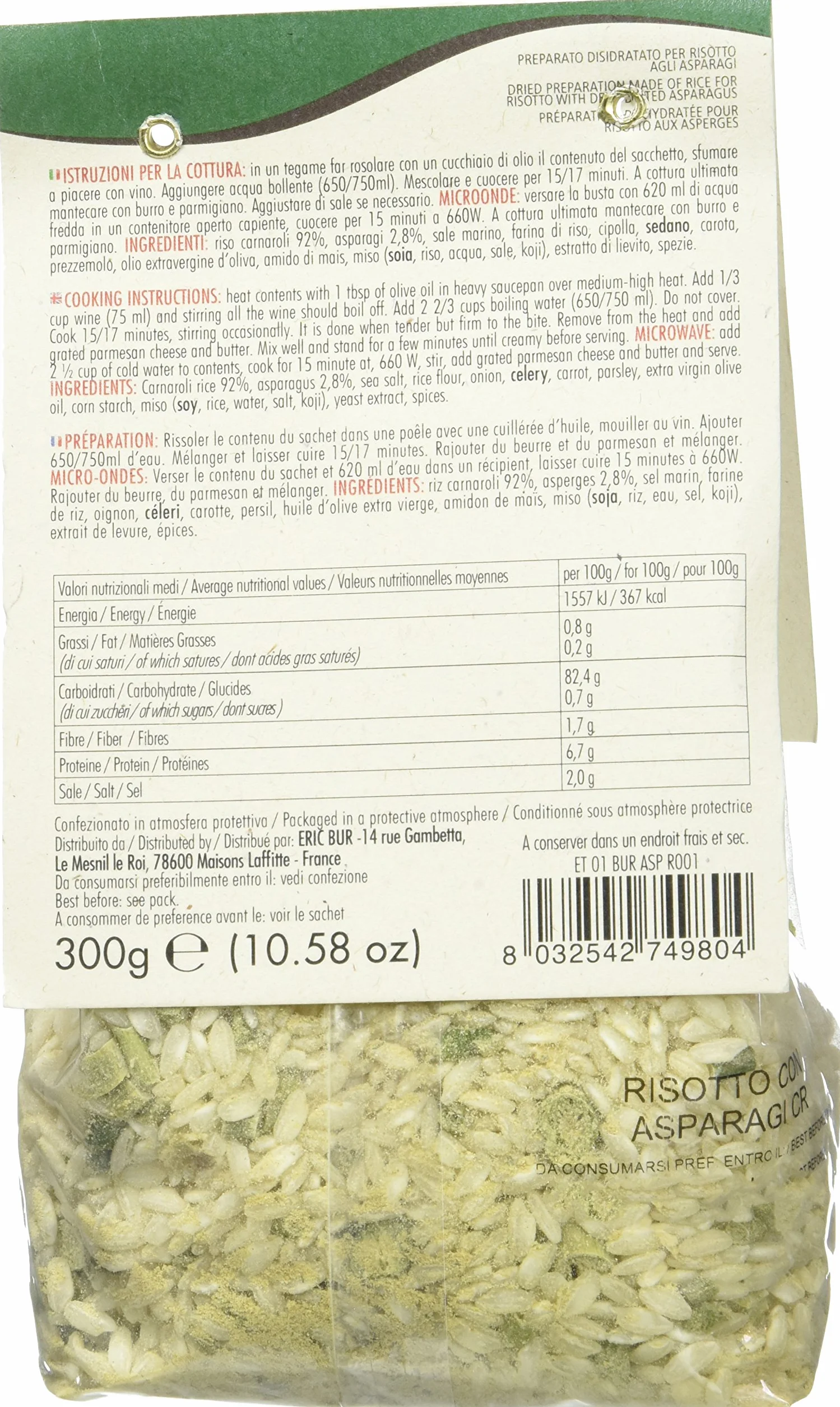 SAPORI D'ITALIA Préparation pour Risotto aux Asperges 300 g - Lot de 6
