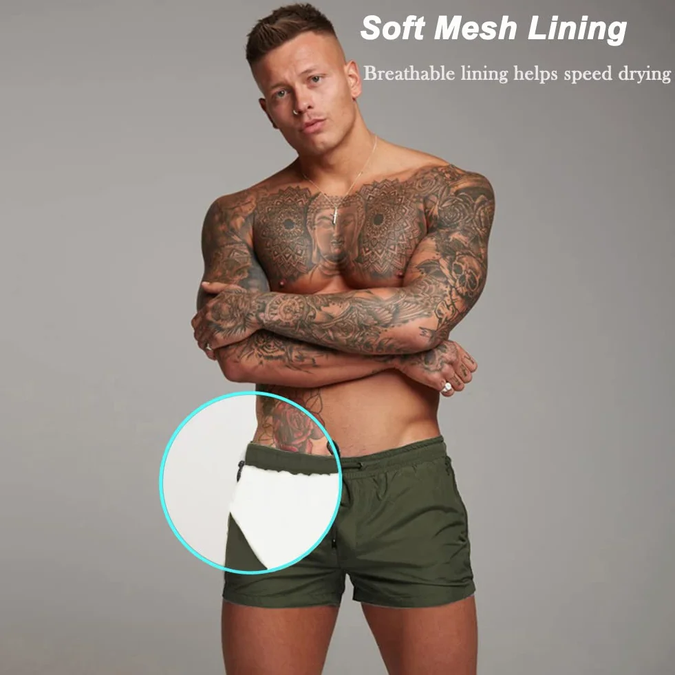 Short de Bain Homme Séchage Rapide Maillot de Bain avec Doublure en Maille et Poches Zippées