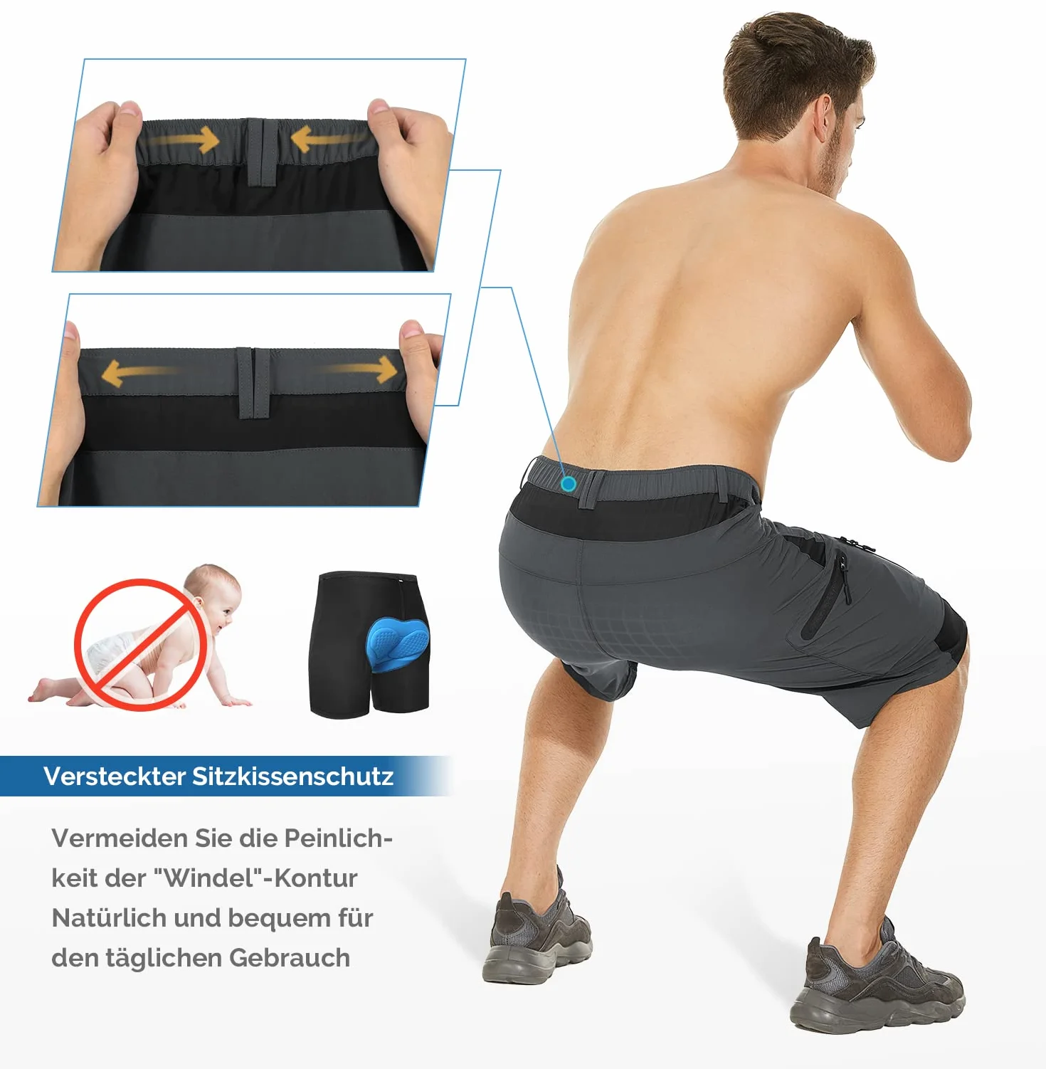 Cycorld Pantalon VTT Homme Séchage Rapide Rembourrage Siège Élastique Vélo
