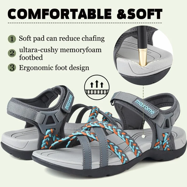 Maxome Sandales de randonnée pour femme confortables légères marche été sangles fermeture auto-agrippante plage