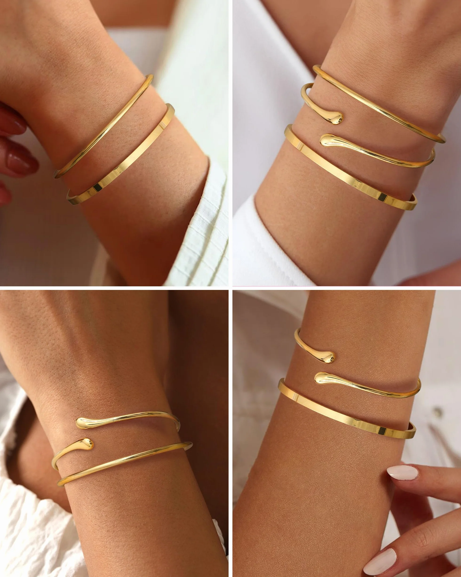 Bracelet Femme Or Acier Inoxydable Plaqué Or 18 Carats Manchette YADOCA 3 Pièces