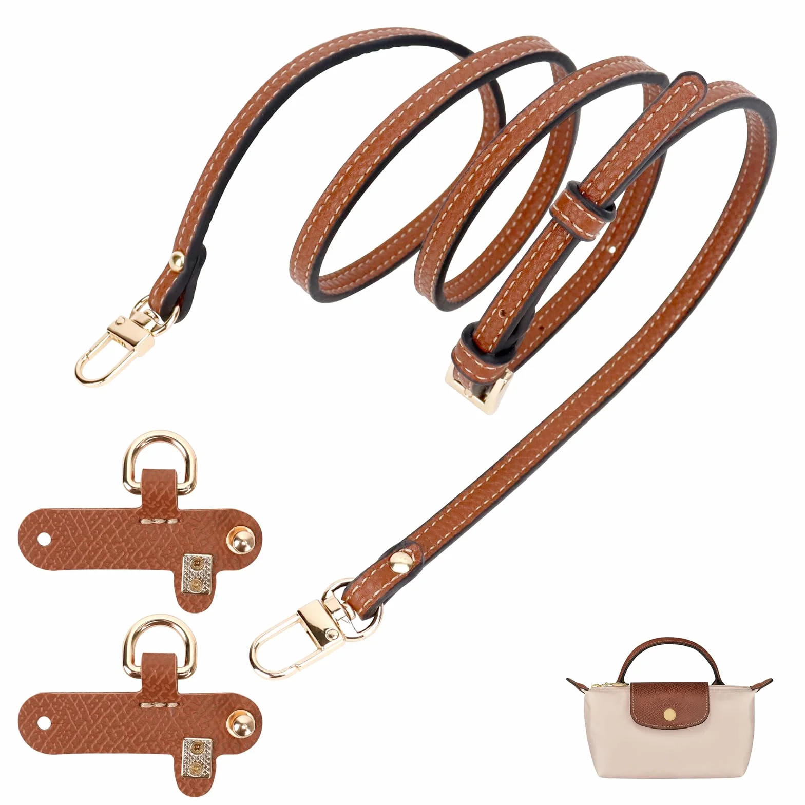 Bandoulière pour Sac Longchamp Mini réglable sans Boucle Marron Universel