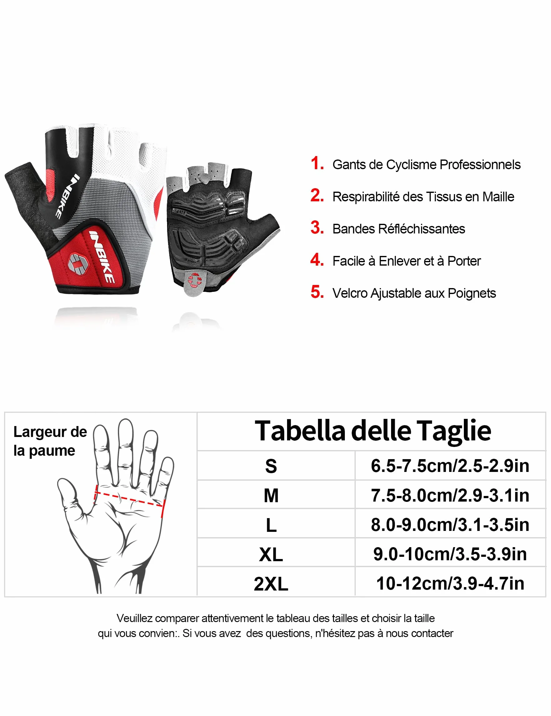 INBIKE Gants Cyclisme Demi-Doigts VTT 5mm Gel Rembourrés Anti-Choc Respirant Été