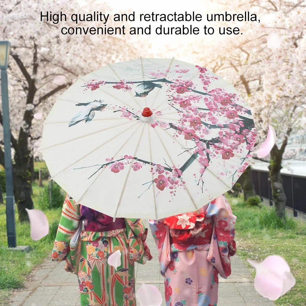 Parapluie Chinois en Papier Huilé Fait à la Main Fleur de Prunier Poignée en Bois Danse Classique