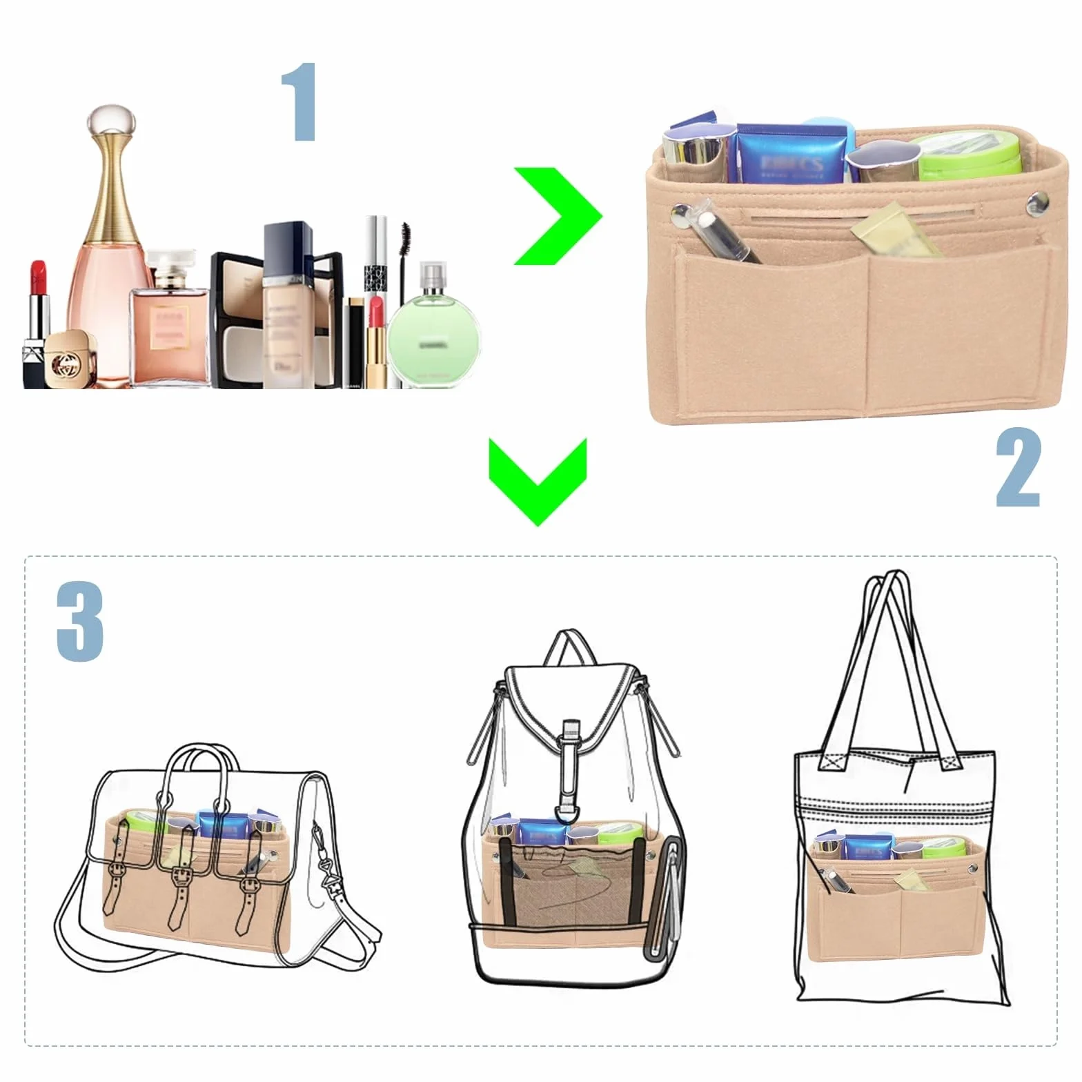 Sac à Main Organiseur en Feutre 24x8x15 cm Beige