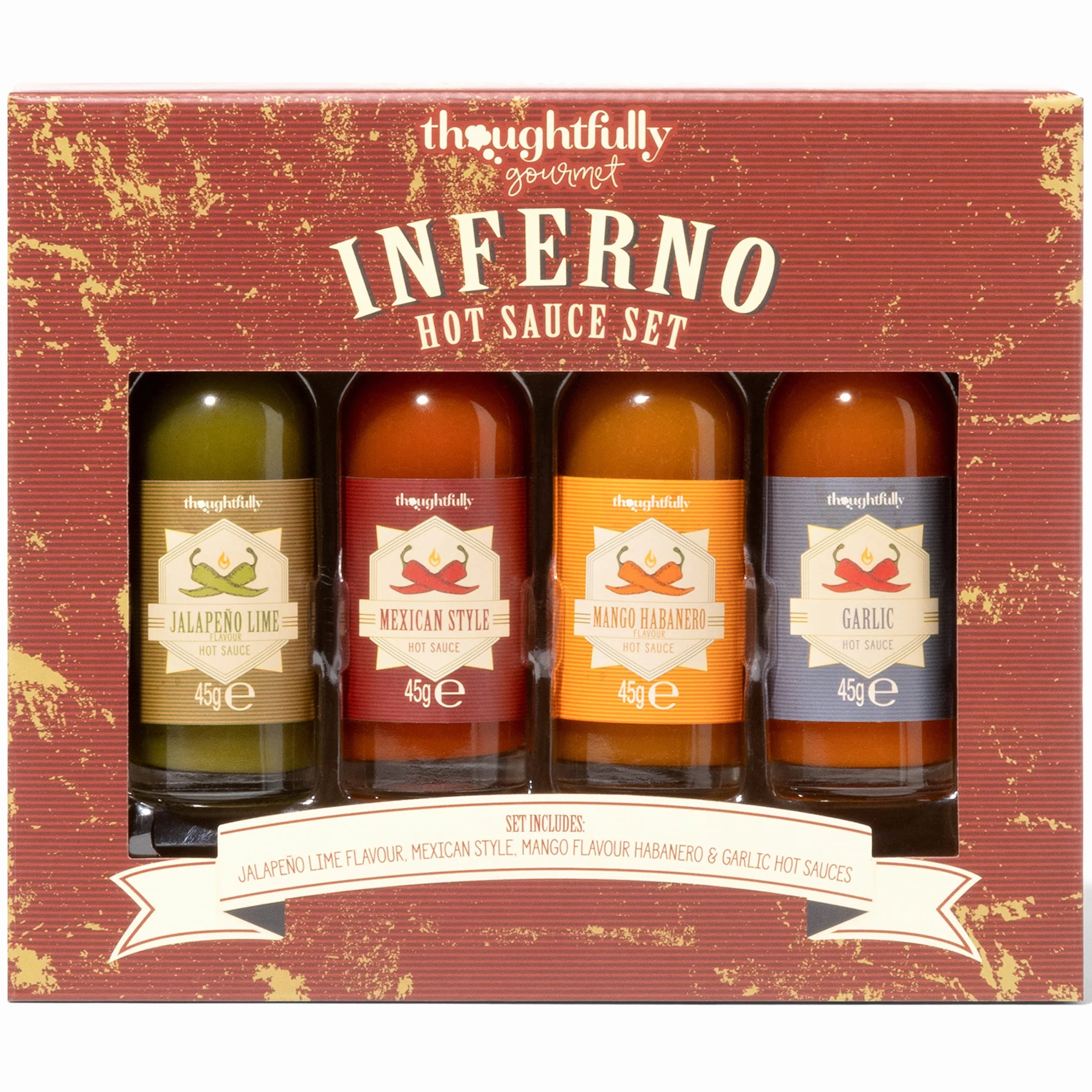 Thoughtfully Gourmet, Inferno Chilli - Coffret cadeau sauces piquantes - Contient 4 sauces piquantes savoureuses