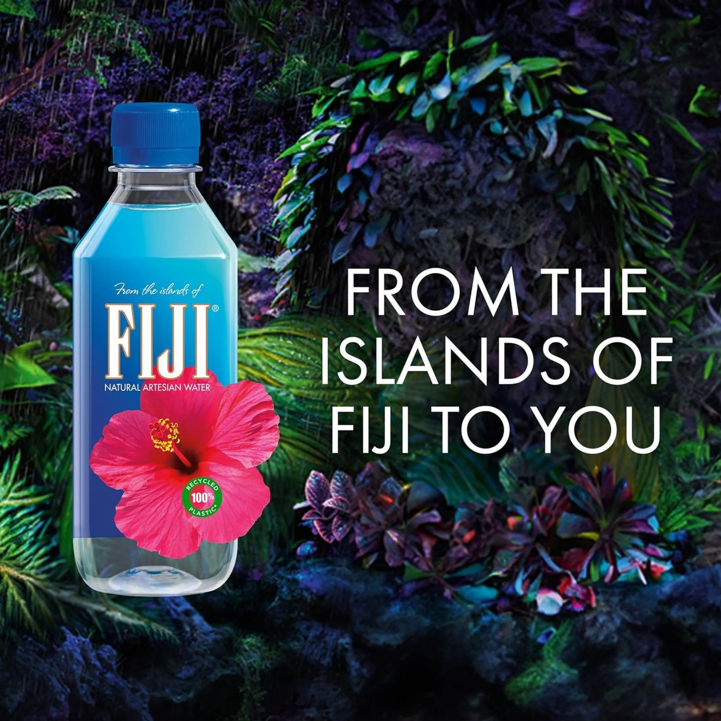 Fiji Water - Eau Minérale Plate des Îles Fidji - Eau Artésienne Enrichie en Minéraux - Filtration Naturelle, Conditionnée sans Contact avec la Main de l'Homme - Carton de 24 bouteilles *330 ml