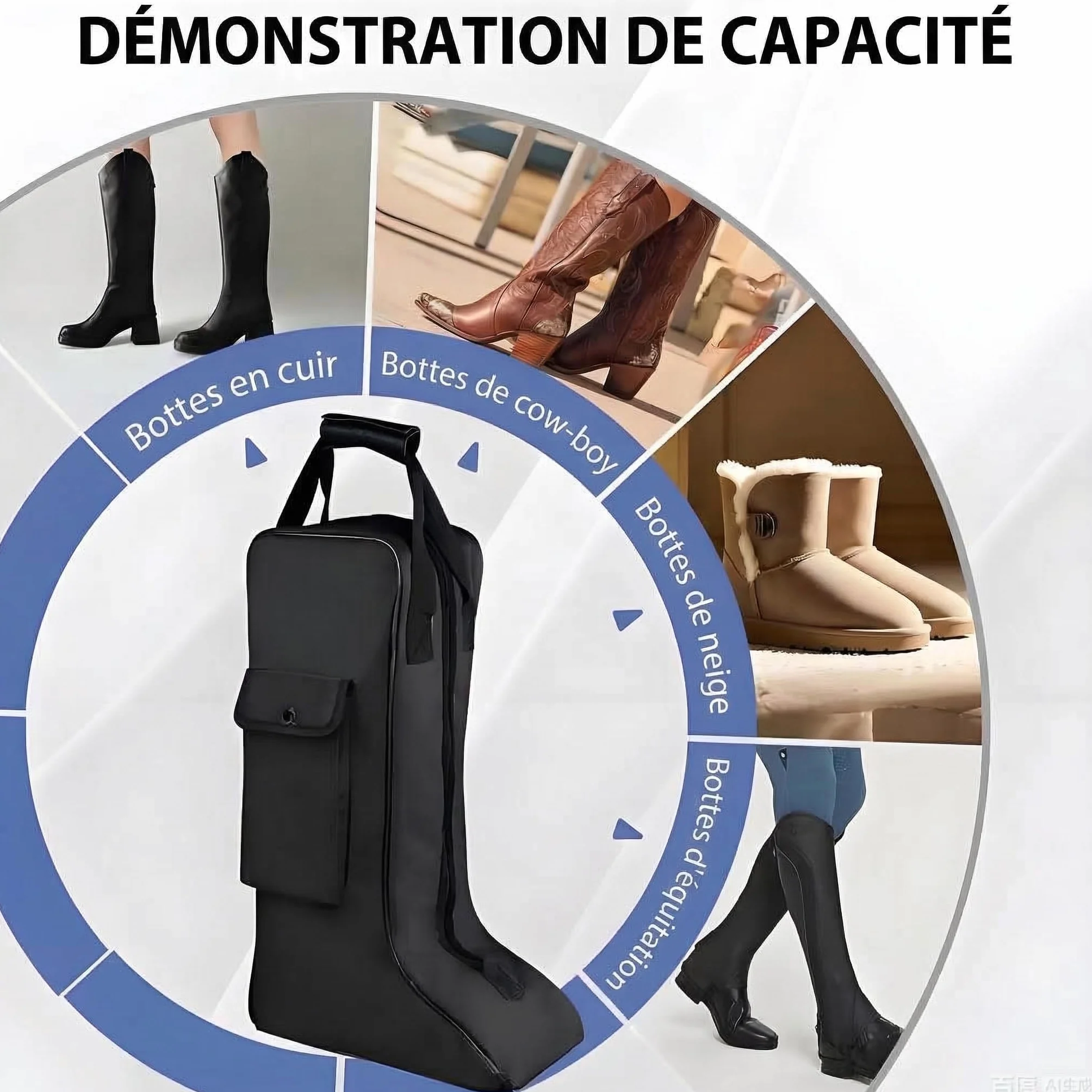 Milageto Housse de Rangement pour Bottes d'Équitation, Sac de Transport Imperméable en Tissu Oxford, avec Poignée Solide, Poche Frontale