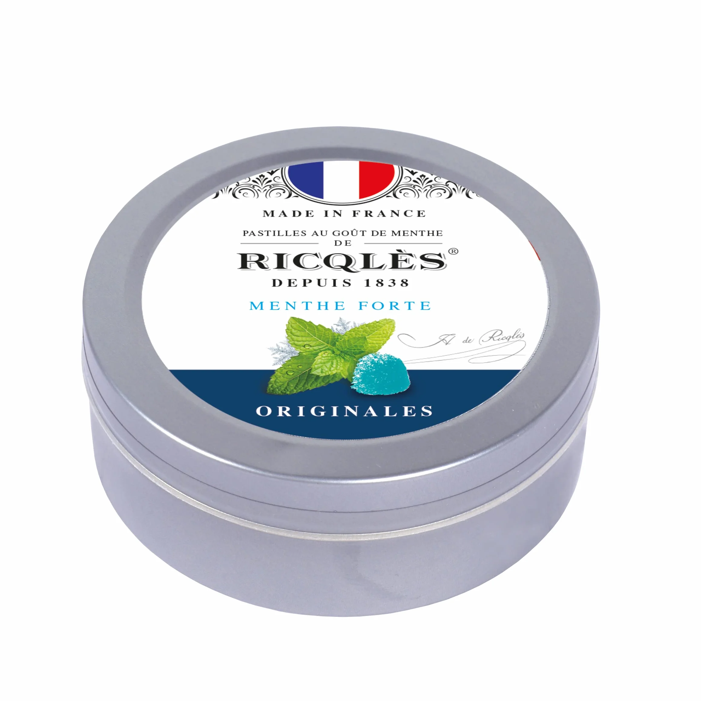 Pastilles Menthe Avec Sucres RICQLES Haleine Fraîche Mal des transports Boîte Métal 45g