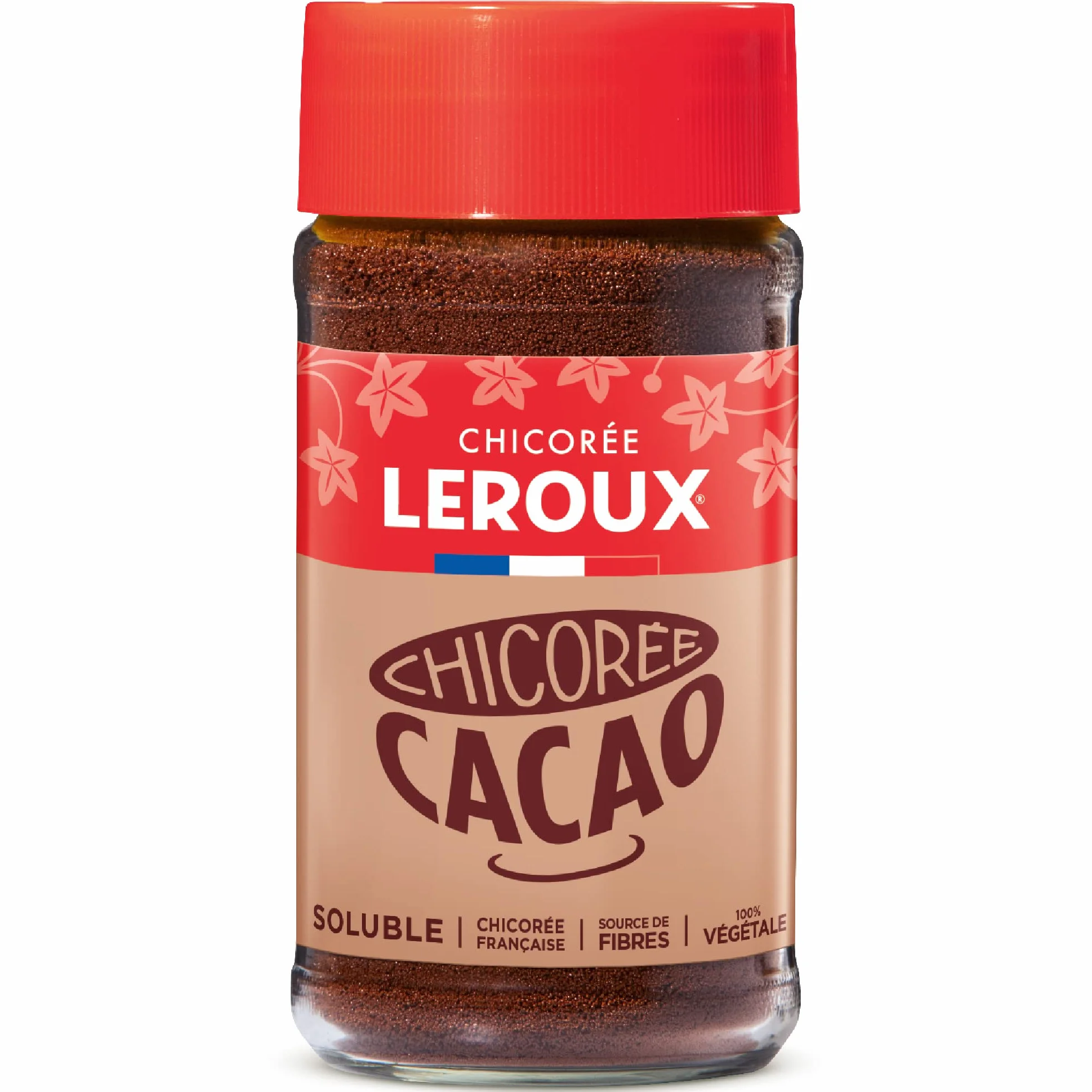 Leroux - Chicorée Soluble Cacao - 100% d'Origine Végétale - Chicorée Cultivée en France - Source de Fibres, Sans Sucres Ajoutés - Pot de 100g