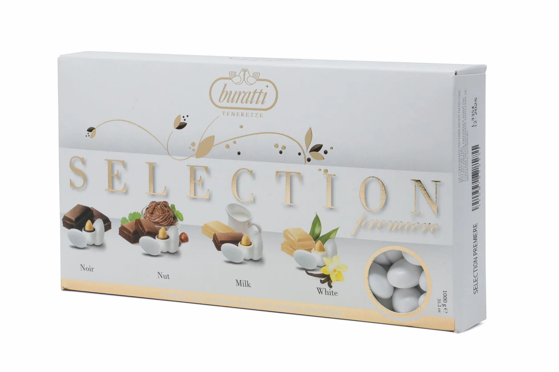 Buratti Confetti Dragées à l'amande Recouverte de Chocolat Tendresses Sélection 1 Kg -noir, noisette, lait et blanc