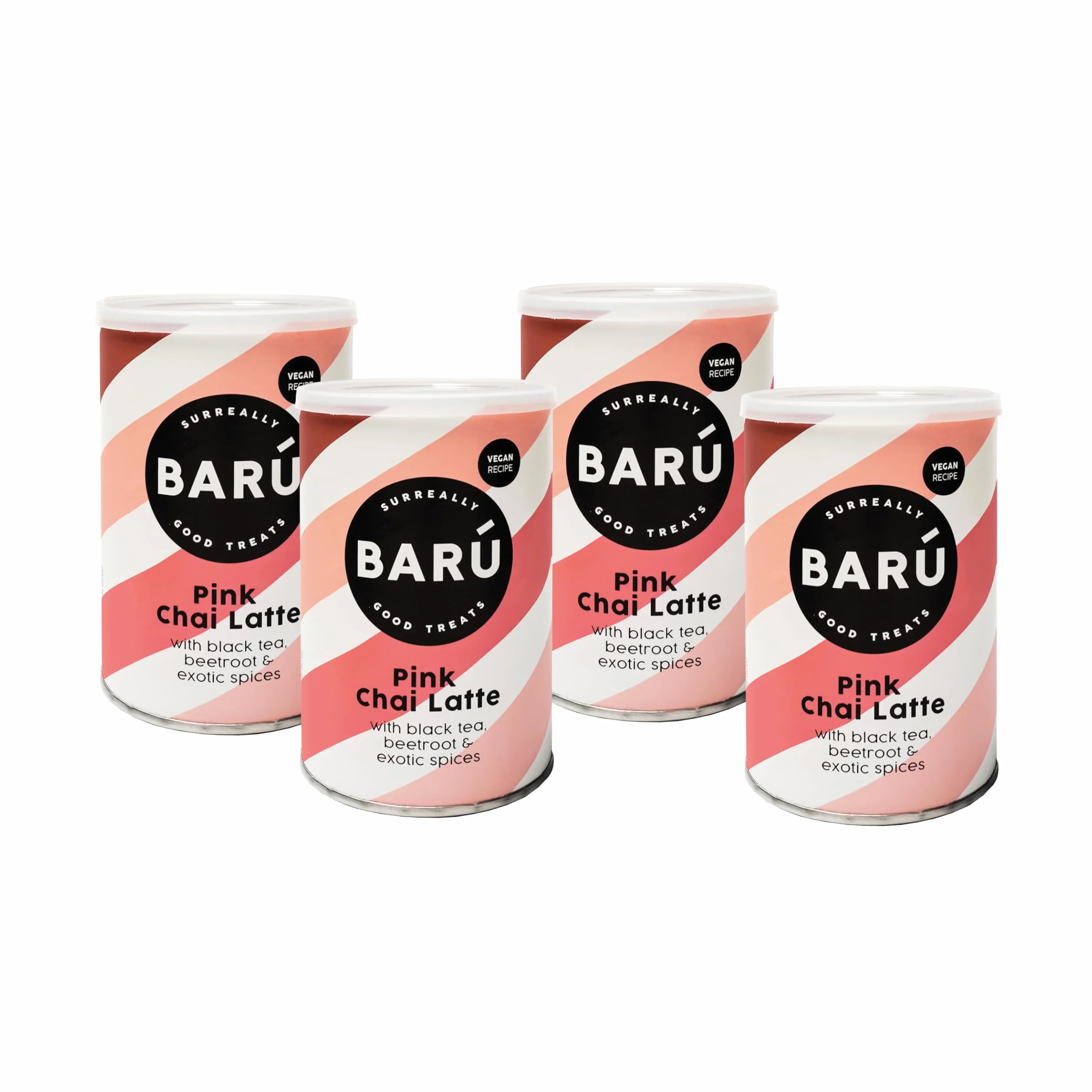 Barú Pink Chai Latte – Pack de 4 x 250 g – Préparation instantanée au thé noir, épices & betterave – Vegan, naturel, sans arômes artificiels – 48 tasses – Fait main en Belgique