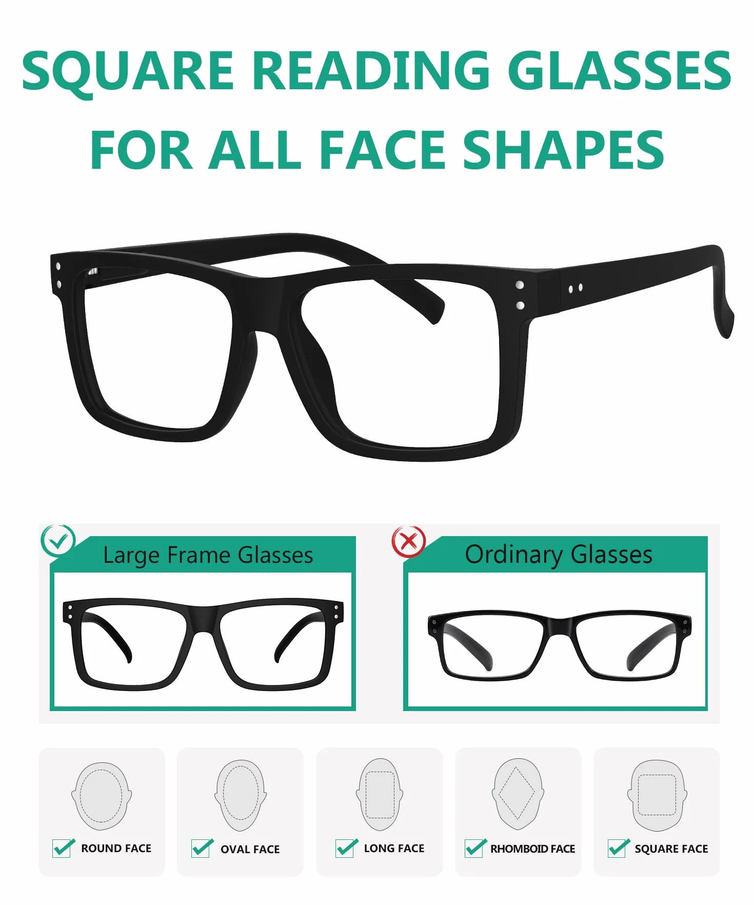 Lunettes de Lecture Carrées Hommes Femmes Eyekepper 5 Paires Noir 2.75