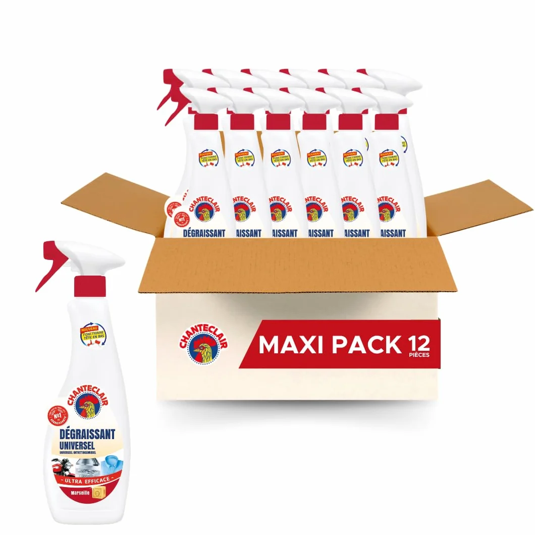 Chanteclair - Spray Dégraissant Universel Marseille, Idéaux sur Tout, Efficaces Partout, Fonctionne Tête en Bas - 12x 600 ml