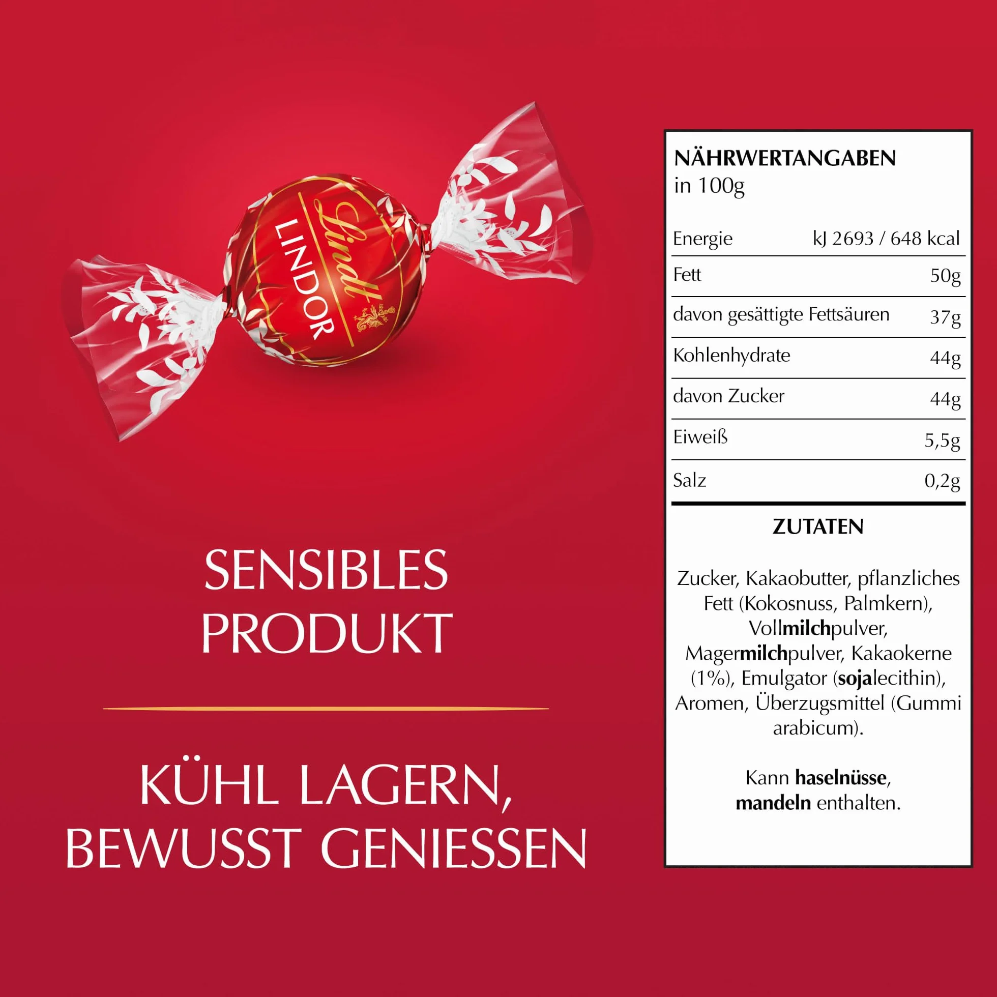 Lindt - Sachet Grand format LINDOR - Chocolat au Lait - Cœur Fondant, 1kg
